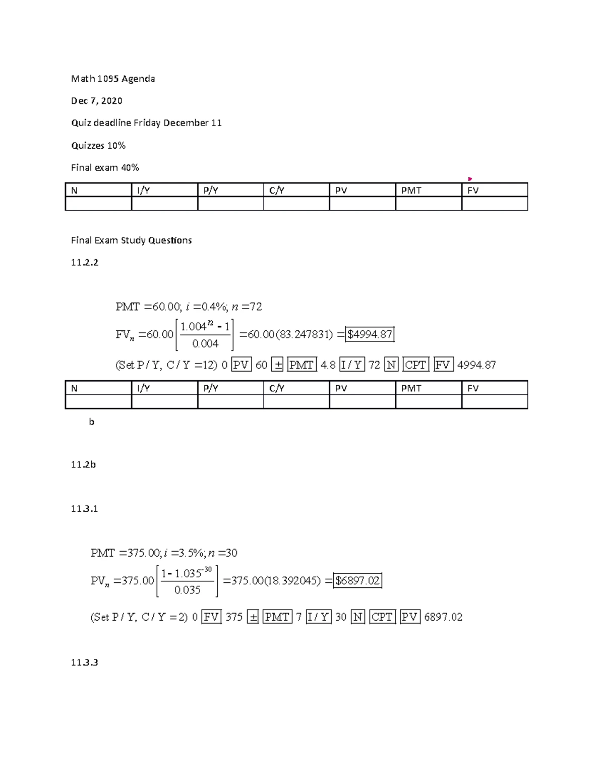 Final Exam Study Questions Math 1191 and Math 1095 - Final Exam Study ...
