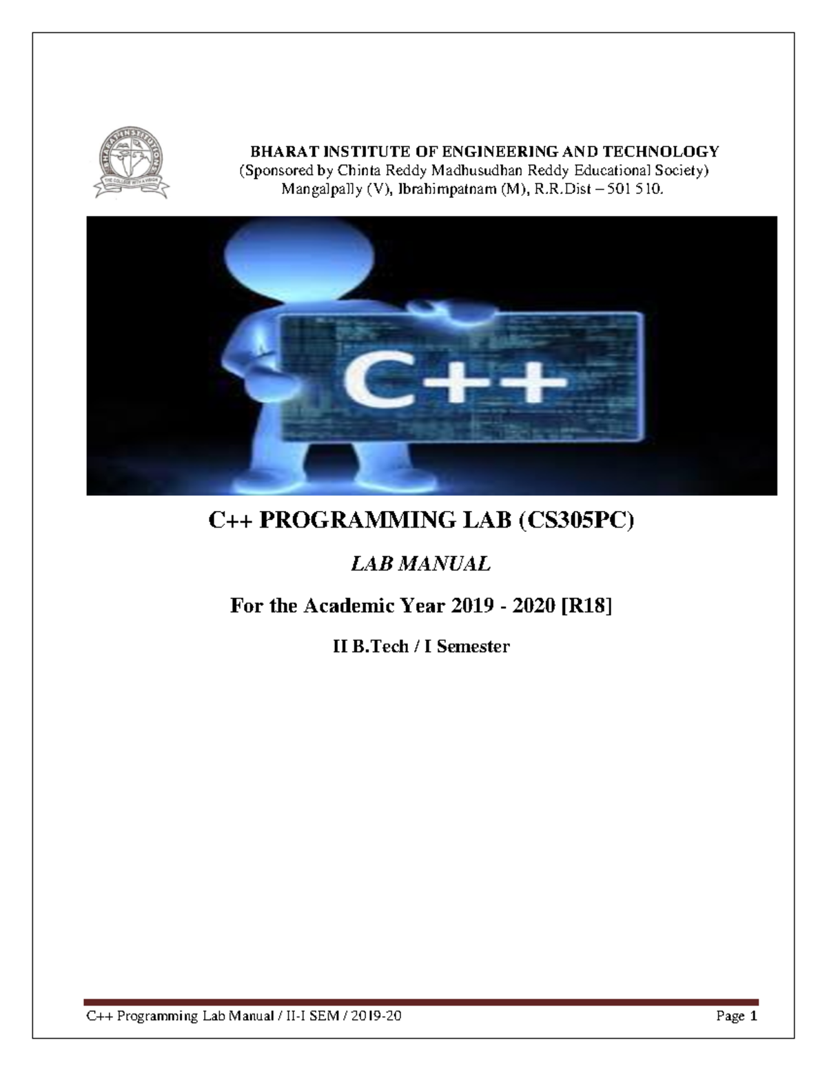 C++ LAB Manual - C++ lab - ####### BHARAT INSTITUTE OF ENGINEERING AND ...