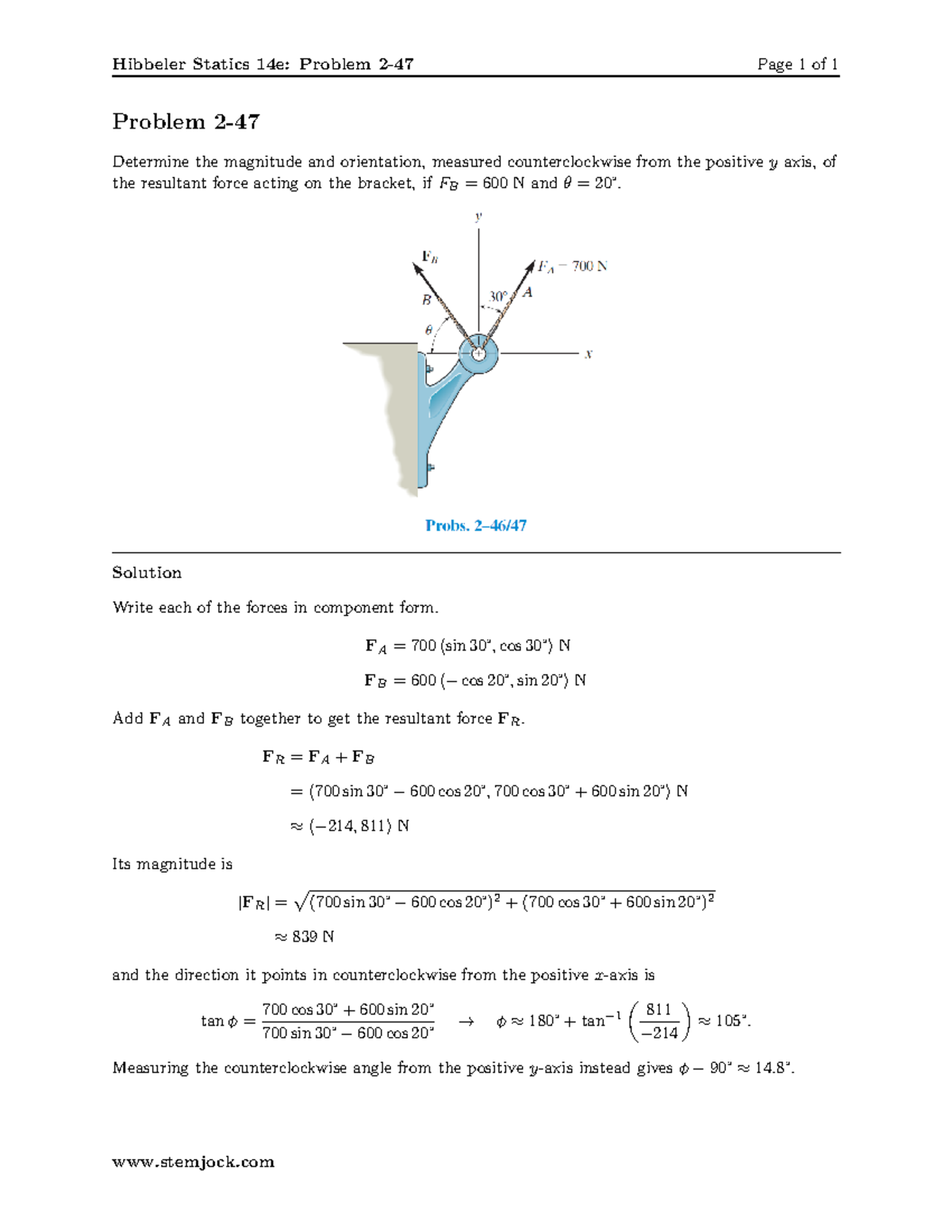 Hibbeler S 14e Statics: Problem 2-47 Solution Analysis - Studocu