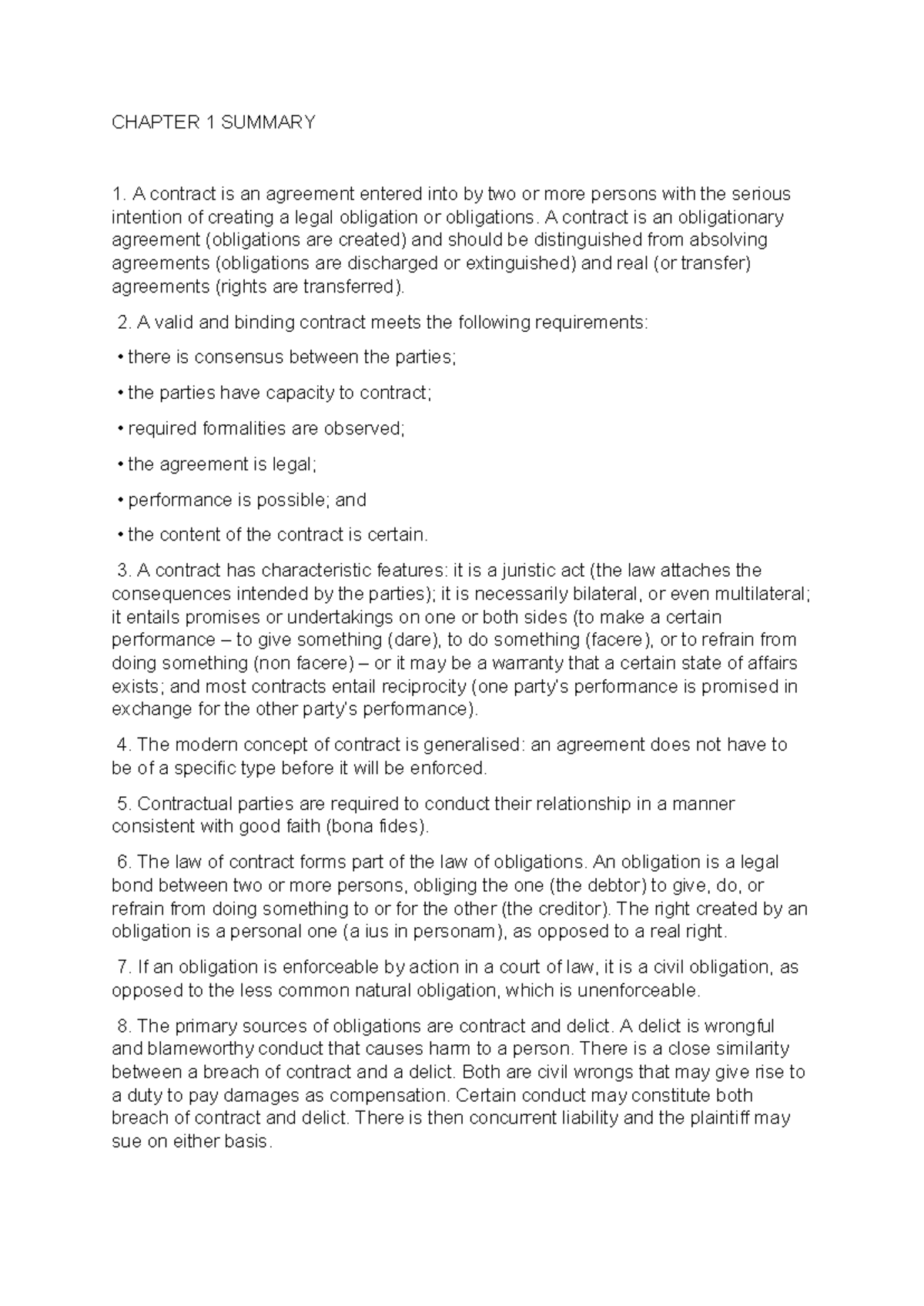CONTRACT LAW CHAPTER 1 SUMMARY: Key Concepts & Principles - Studocu