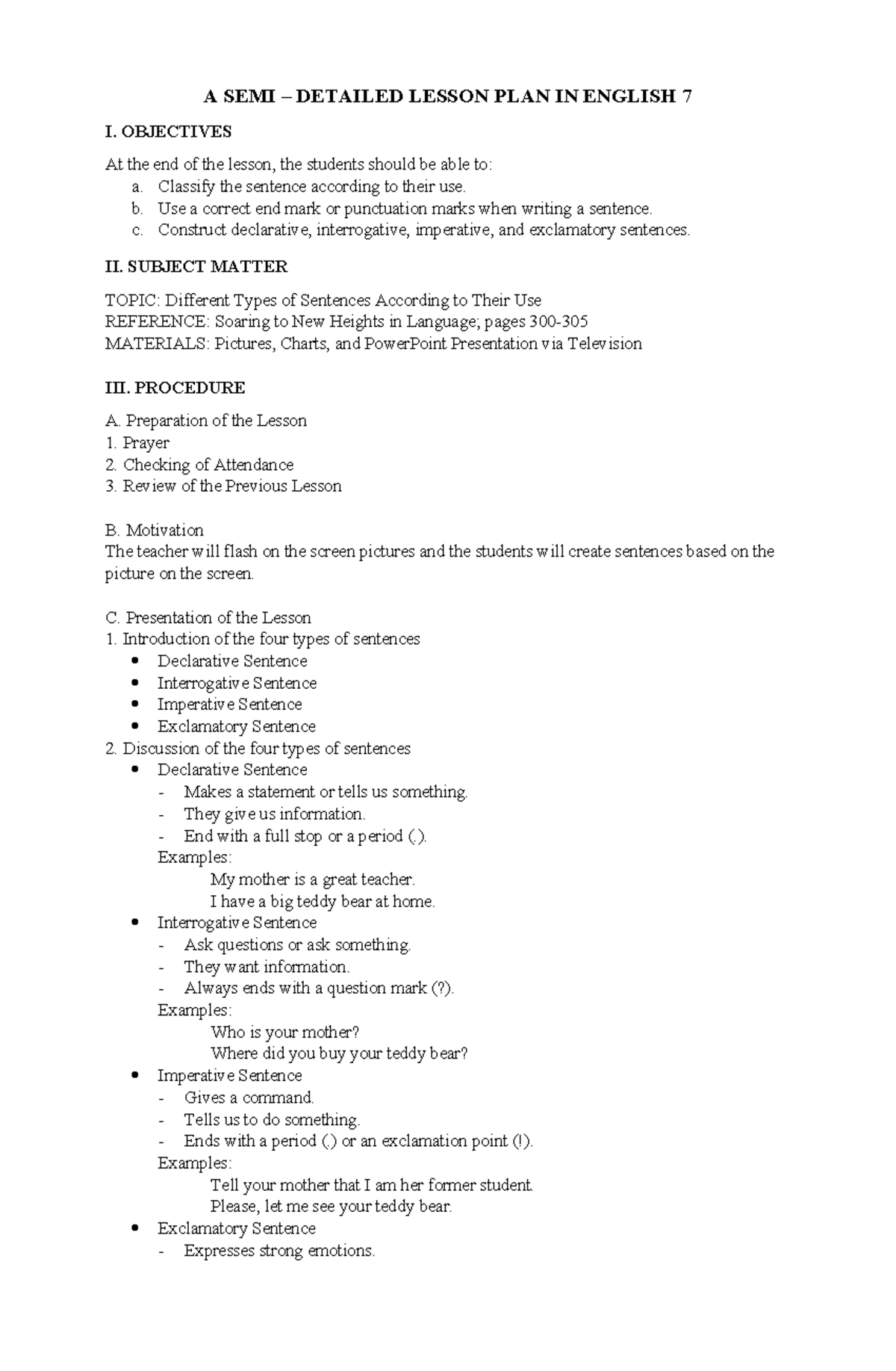 Lesson PLAN Ranking final - A SEMI – DETAILED LESSON PLAN IN ENGLISH 7 ...