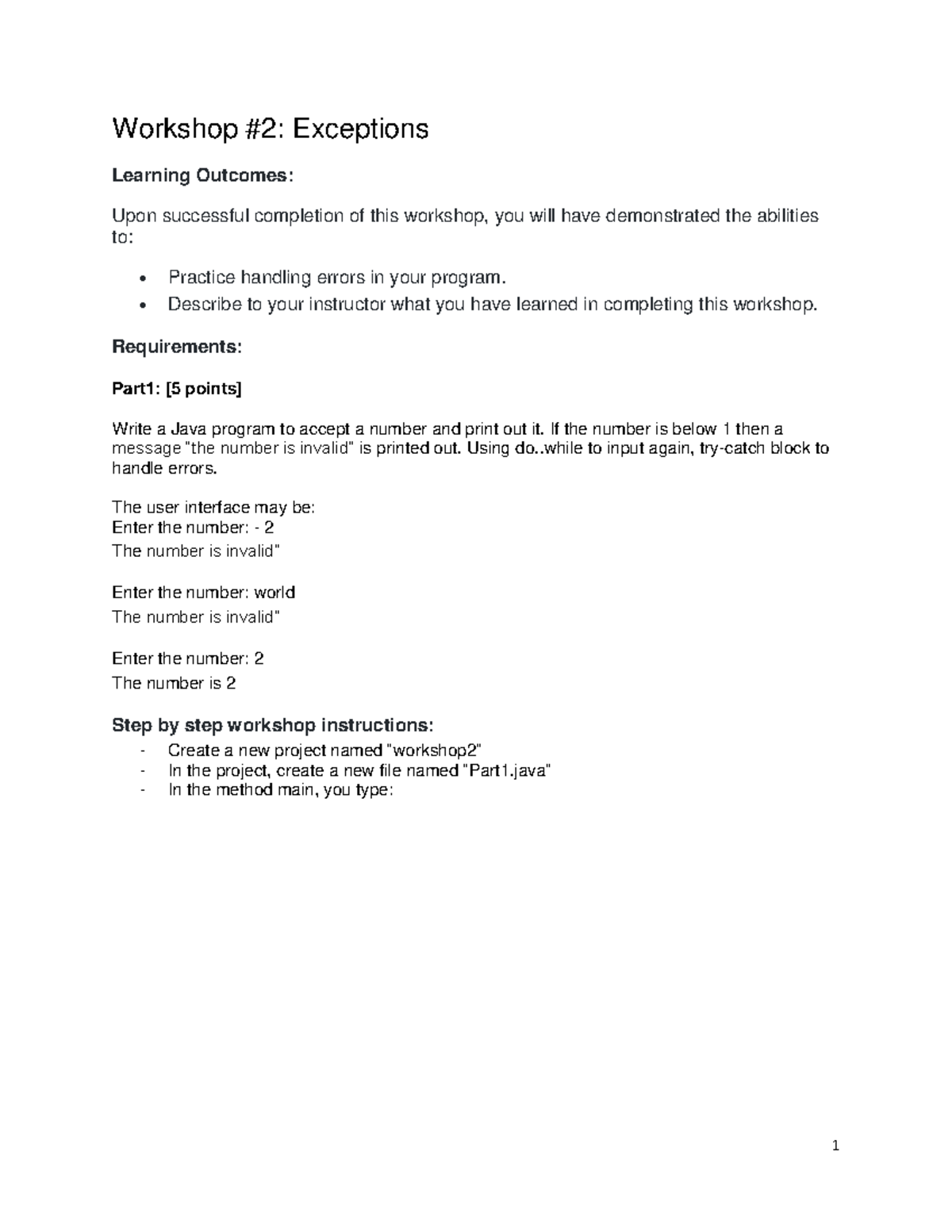 Workshop 2 Workshop 2 Workshop 2 - Workshop #2: Exceptions Learning ...