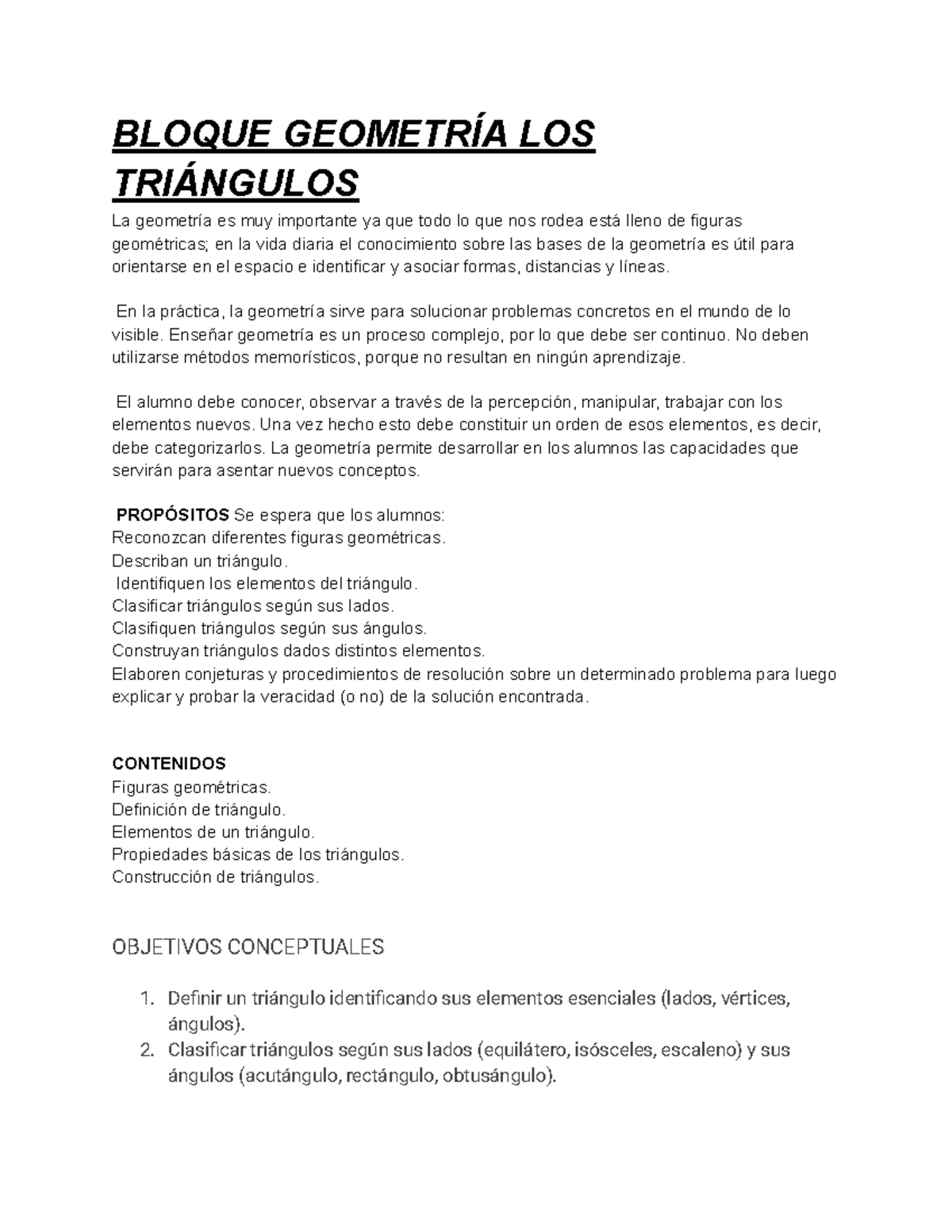 BLOQUE GEOMETRÍA: TRIÁNGULOS PARA SEXTO GRADO - Document Preview