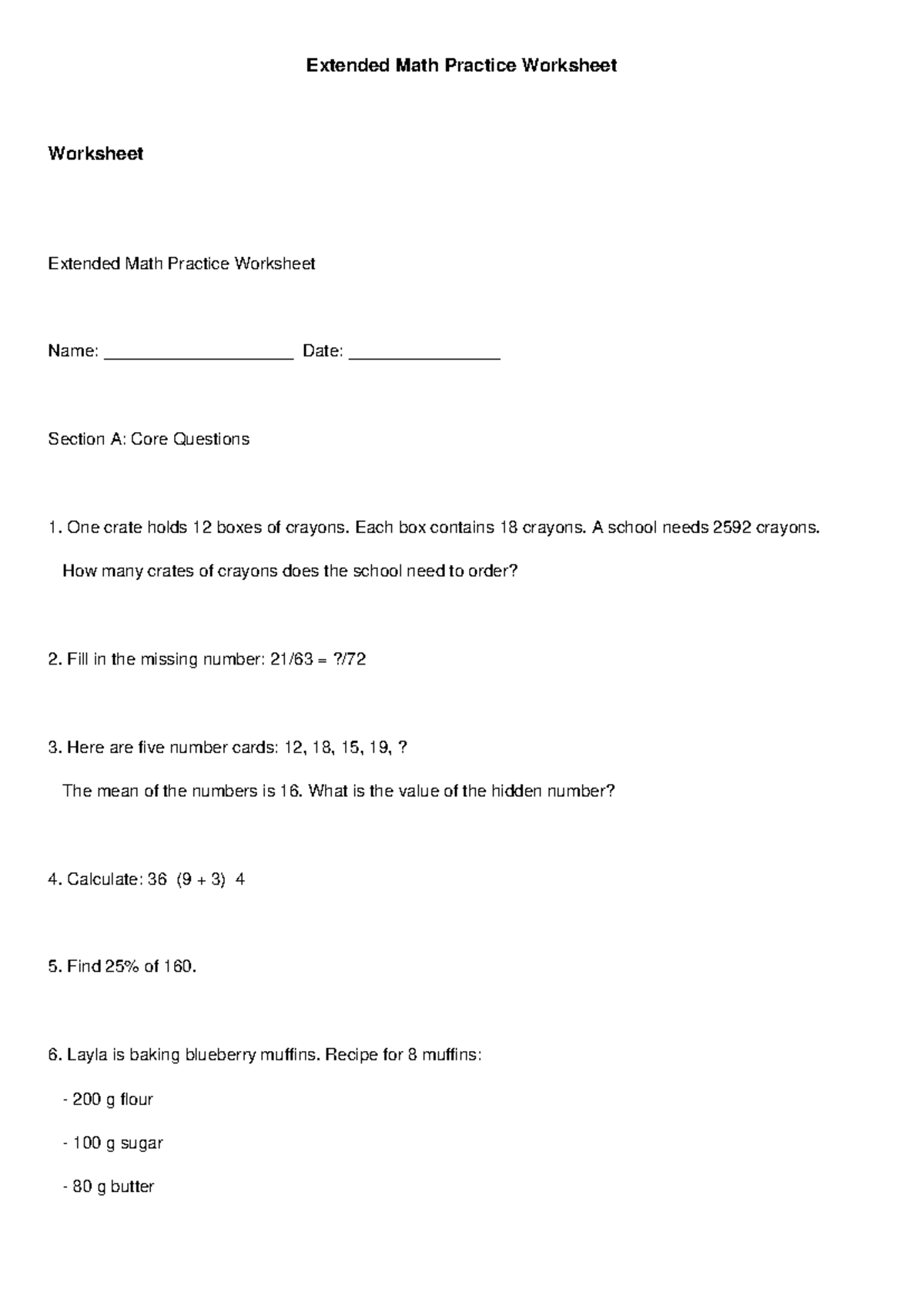 Extended Math Worksheet & Answer Key (Practice) - Studocu