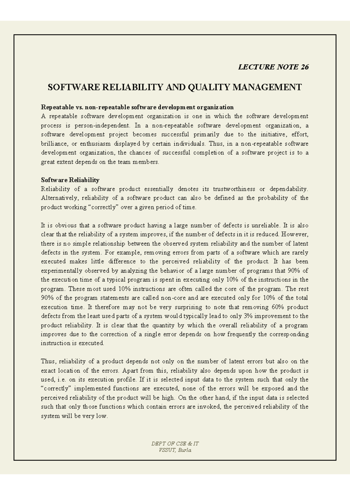 Software Reliability & Quality Management - Lecture Note 26 - Studocu