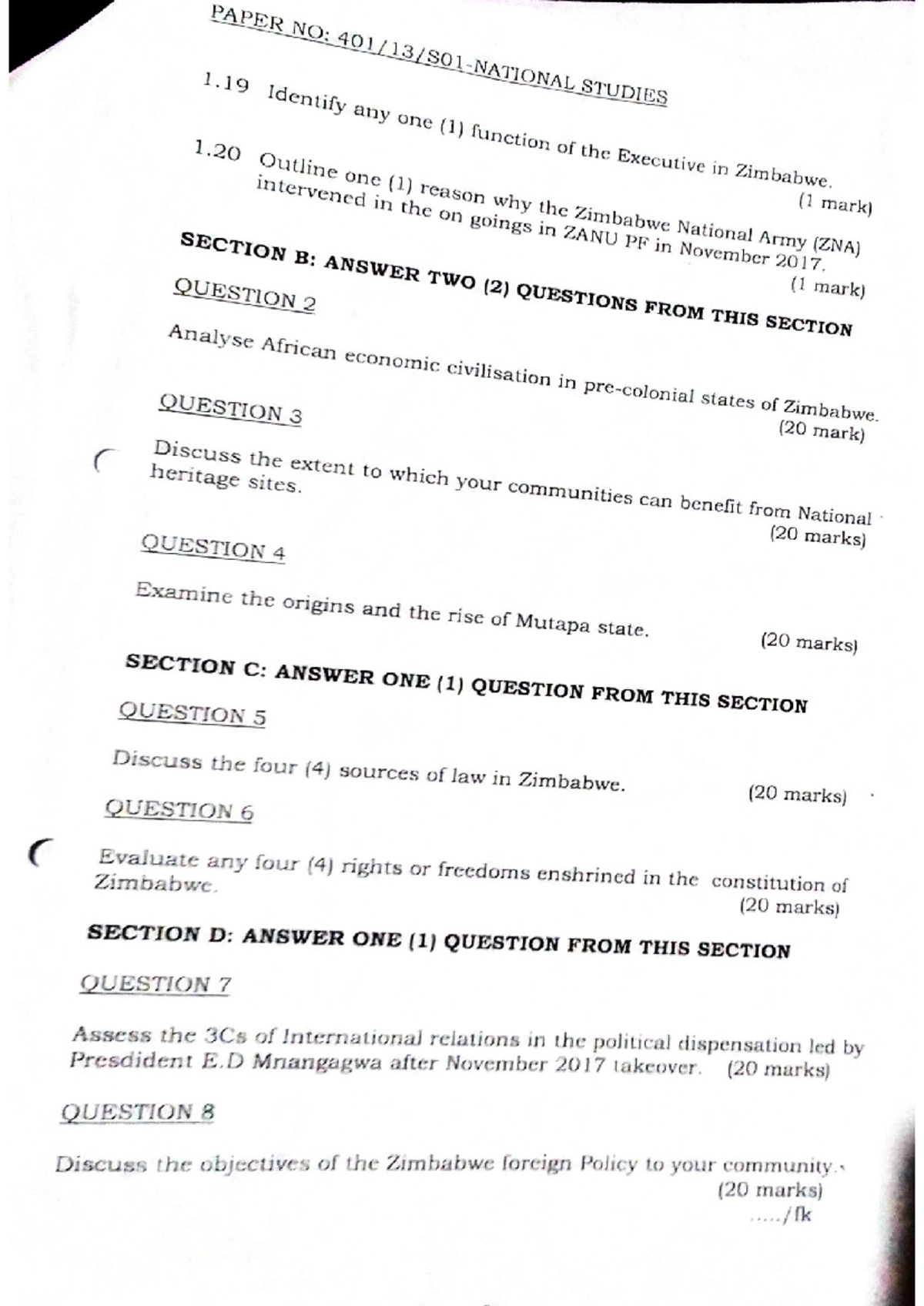 NSS 101 - National Studies Exam Questions and Course Requirements - Studocu