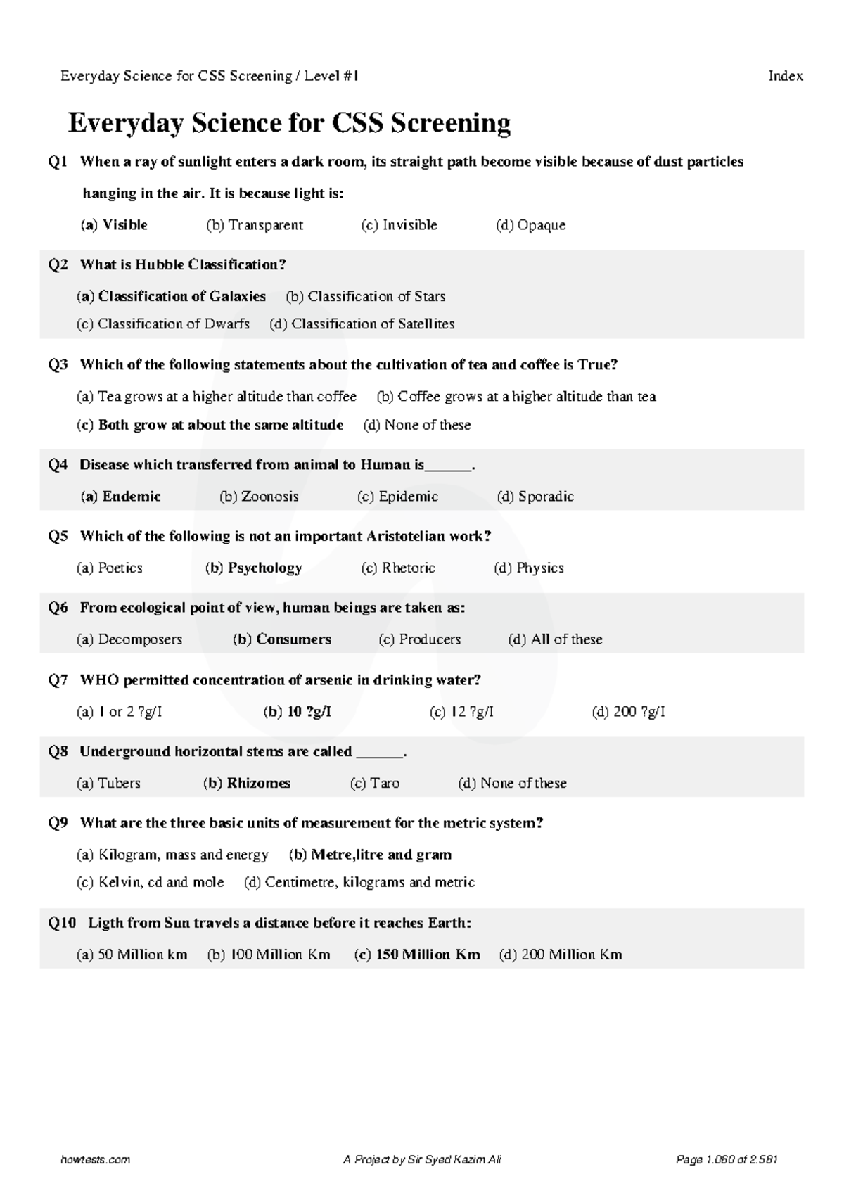 Everyday Science for CSS Screening: Comprehensive Q&A Index - Studocu