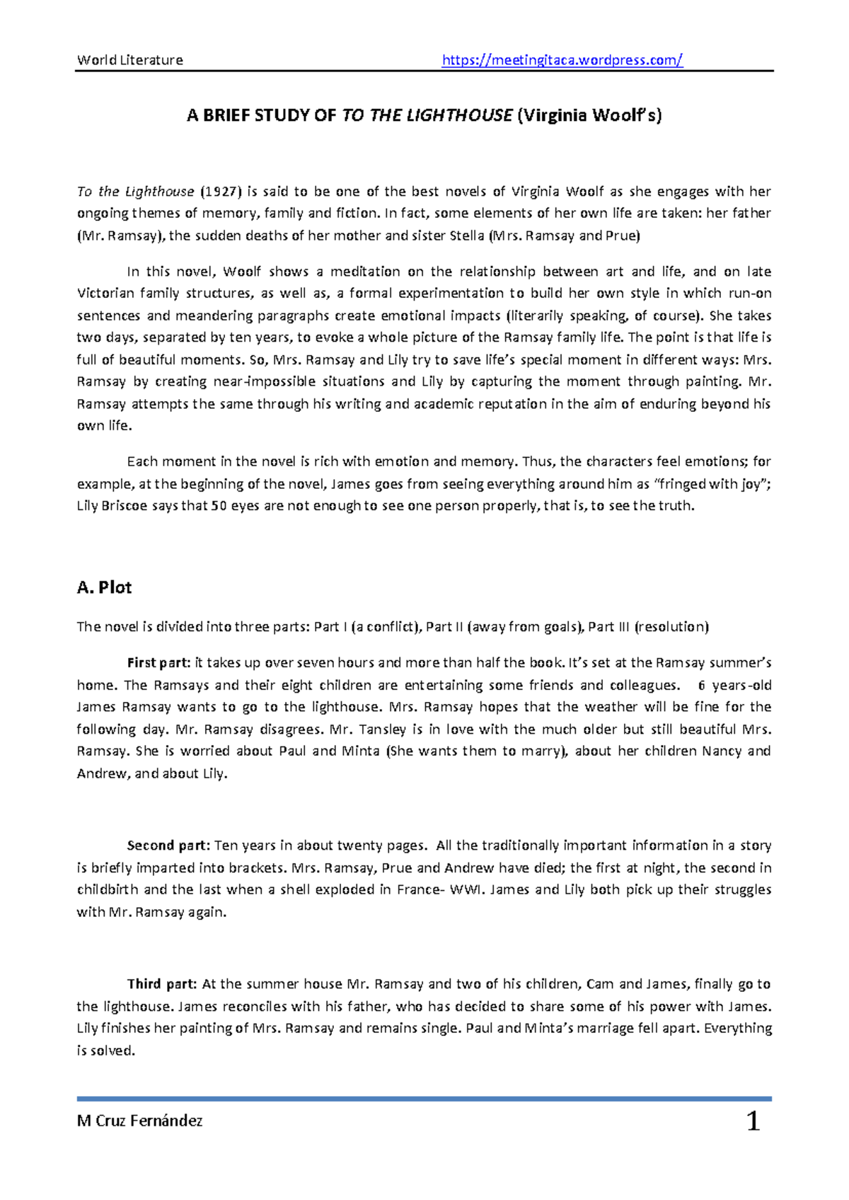 World Literature: A Brief Study of To the Lighthouse (ENG 101) - Studocu