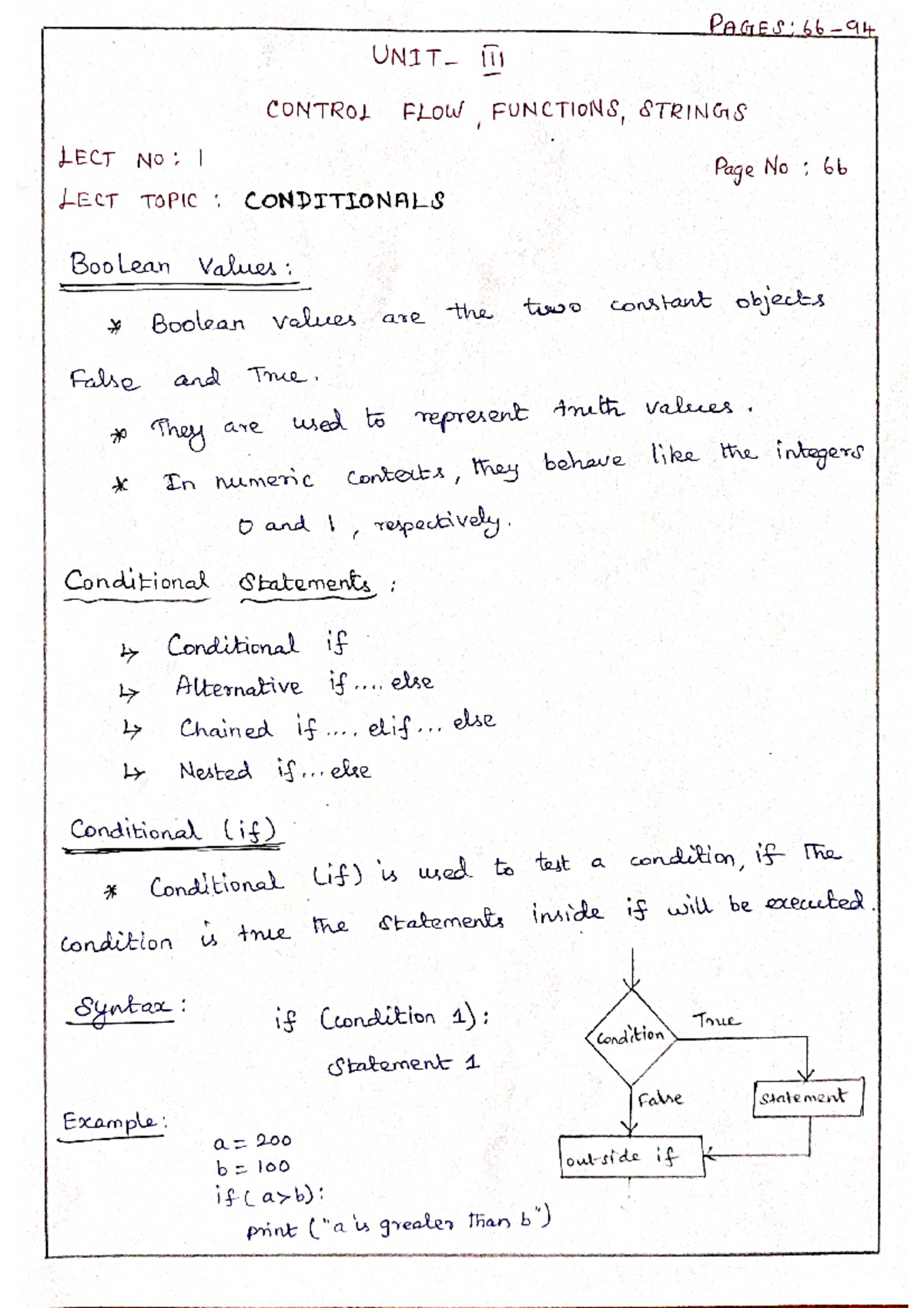 Python 3rd unit notes - PAGES: CONTROL FLOW FUNCTIONS, STRINGS LECT No ...