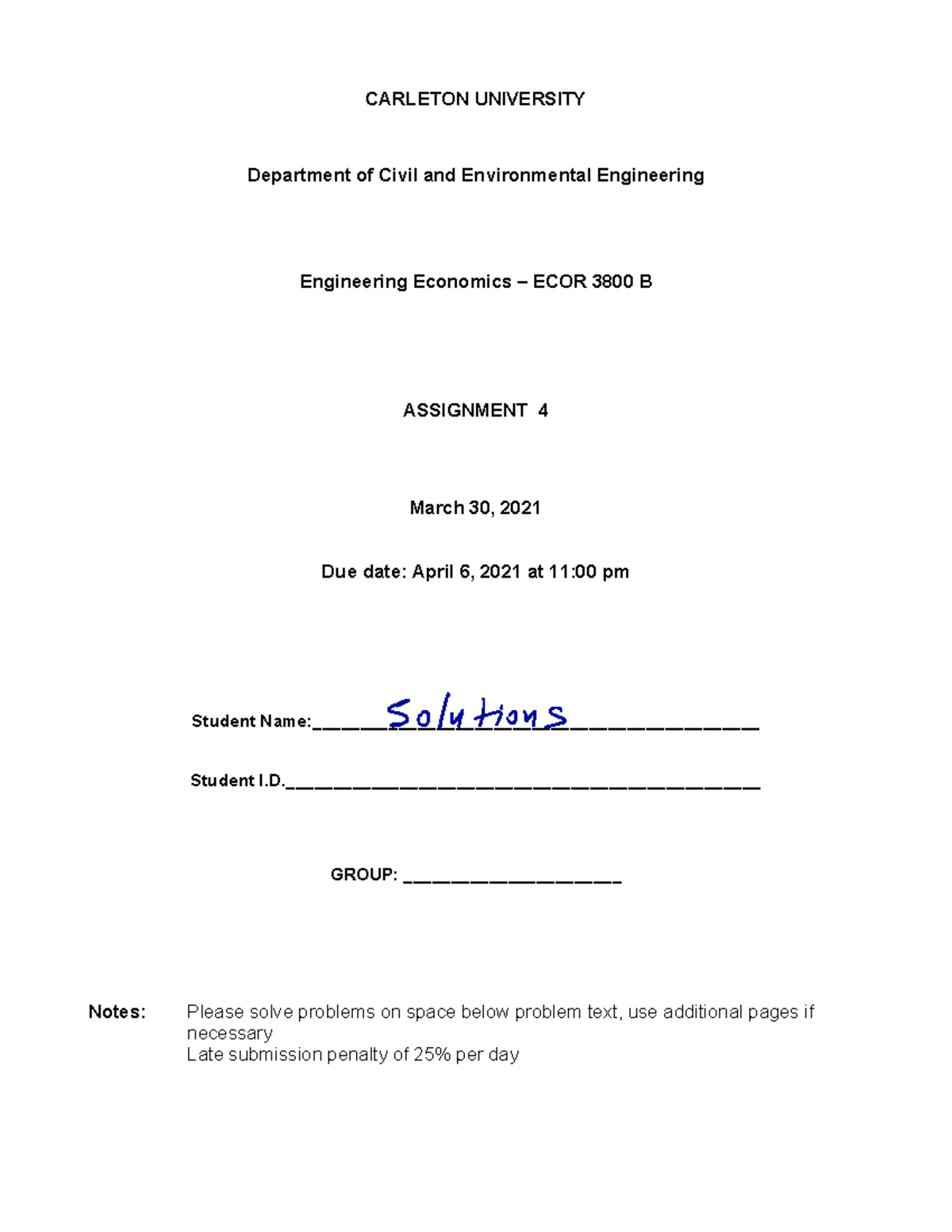 ECOR 3800 Assignment 4 Detailed Solutions and Analysis - Studocu