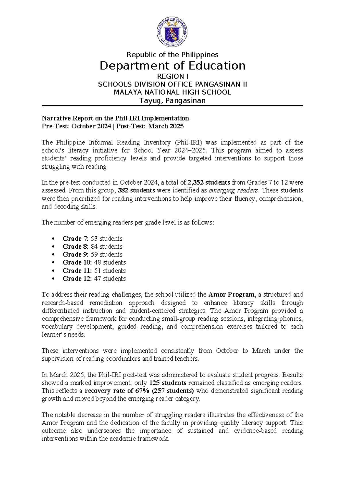 Request Letter for Zumba & Reading Programs in Barangay Marites - Studocu