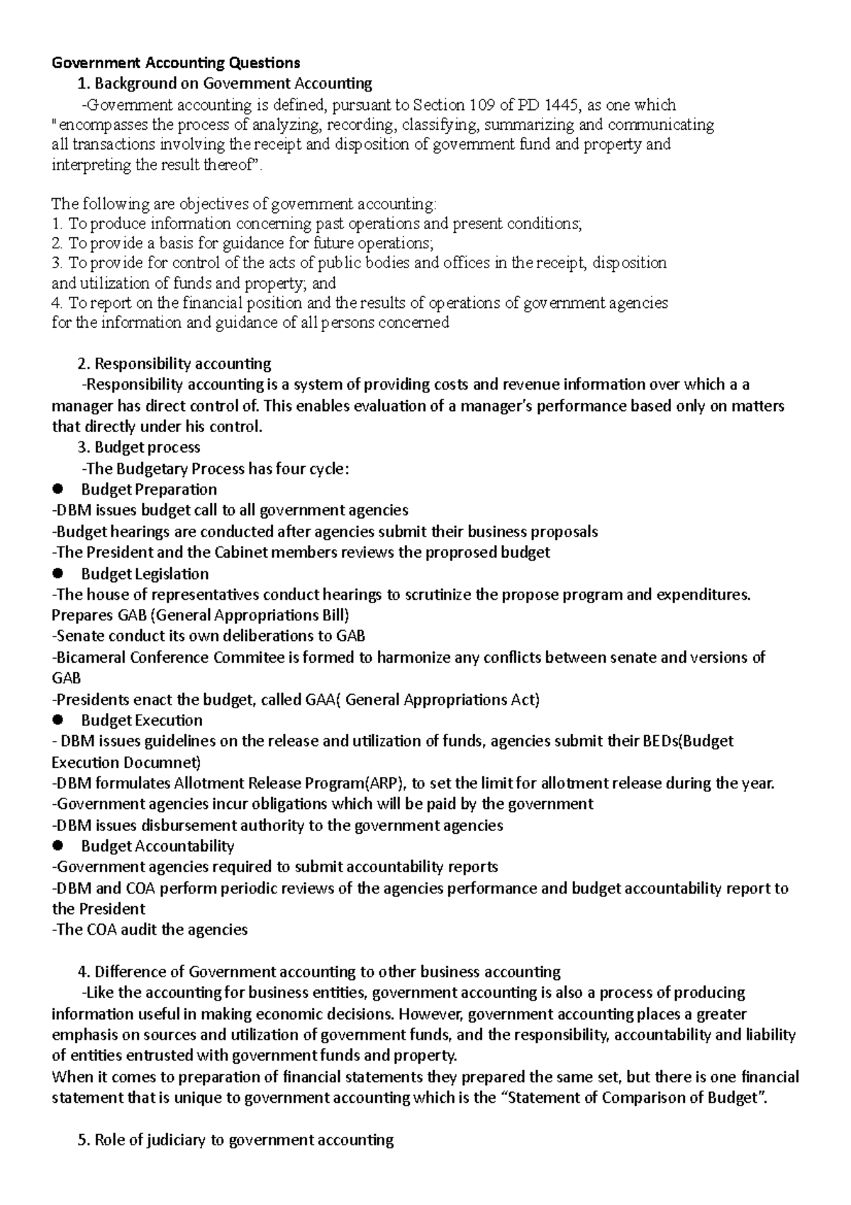 Government Accounting Questions - BS accountancy - Studocu