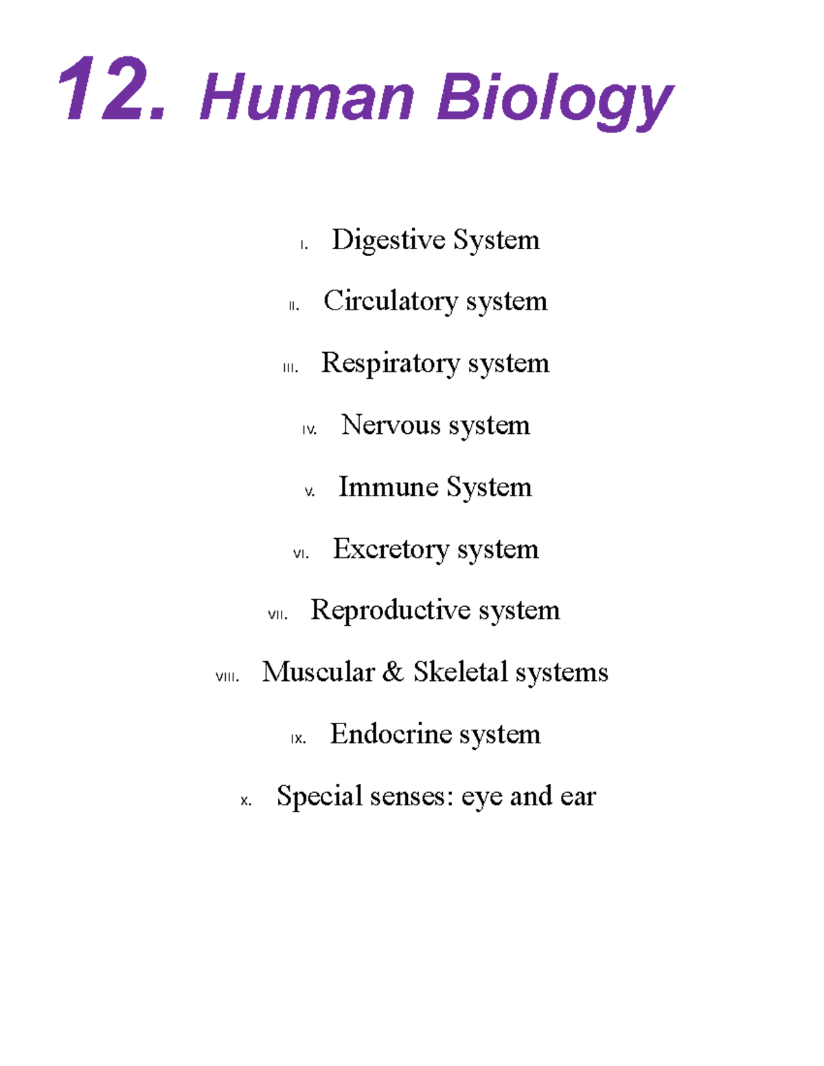 Human Biology: Overview of Biological Systems (Final Exam) - 12. Human ...