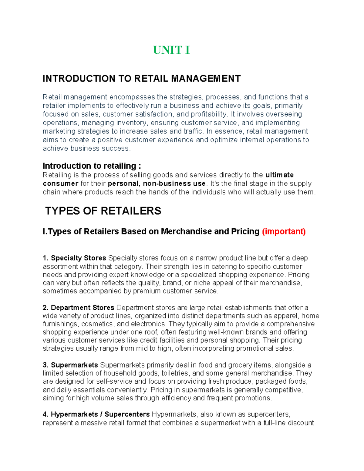 Retail Management Notes (2025): An In-Depth Study of Retail Strategies ...