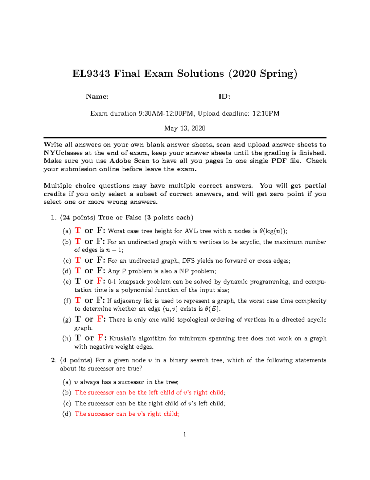 Final EL9343 Spring 2020 Exam Solutions and Guidelines - Studocu