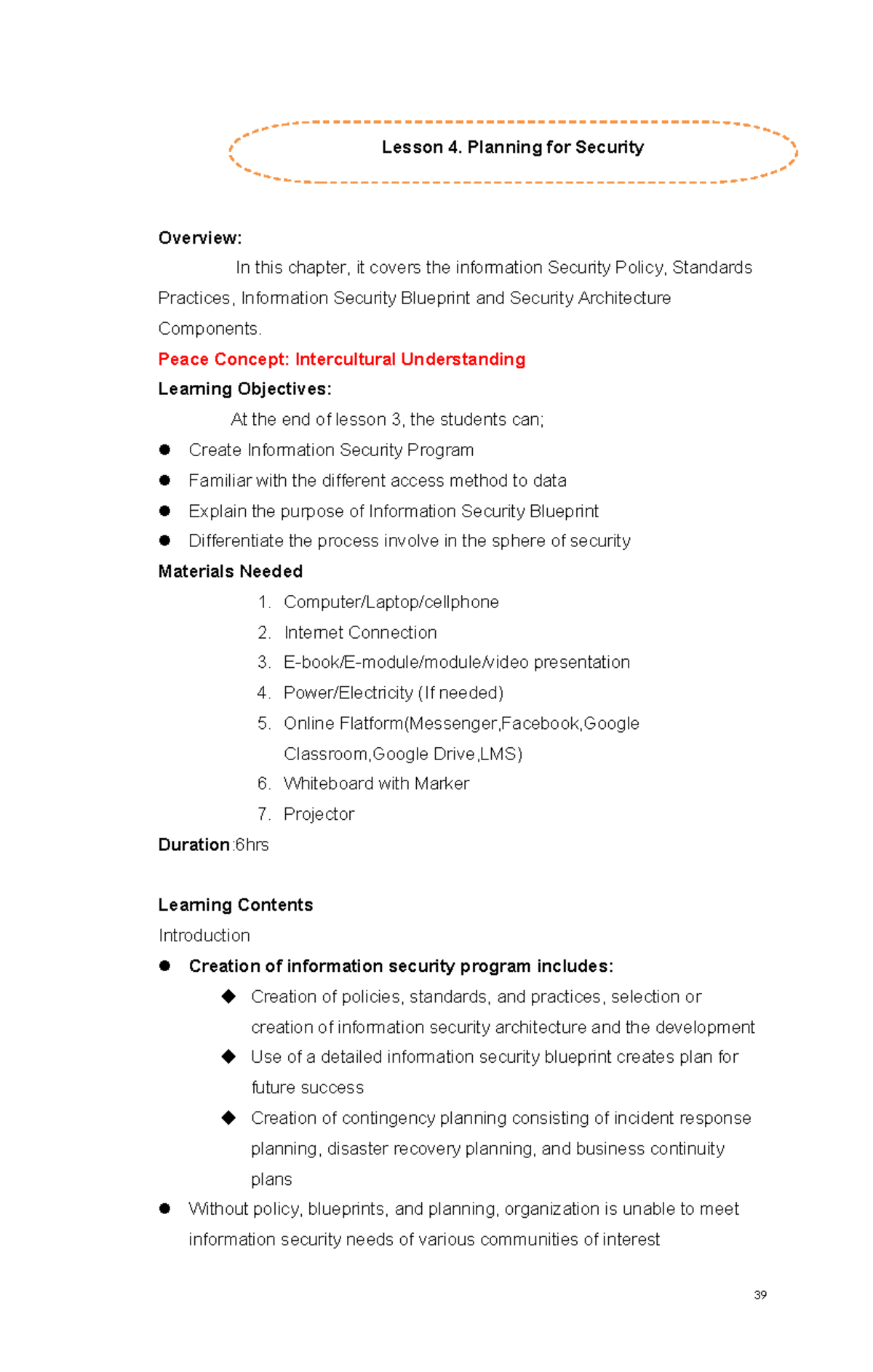 Lesson 4: Planning for Security - ITE185 Overview and Objectives - Studocu