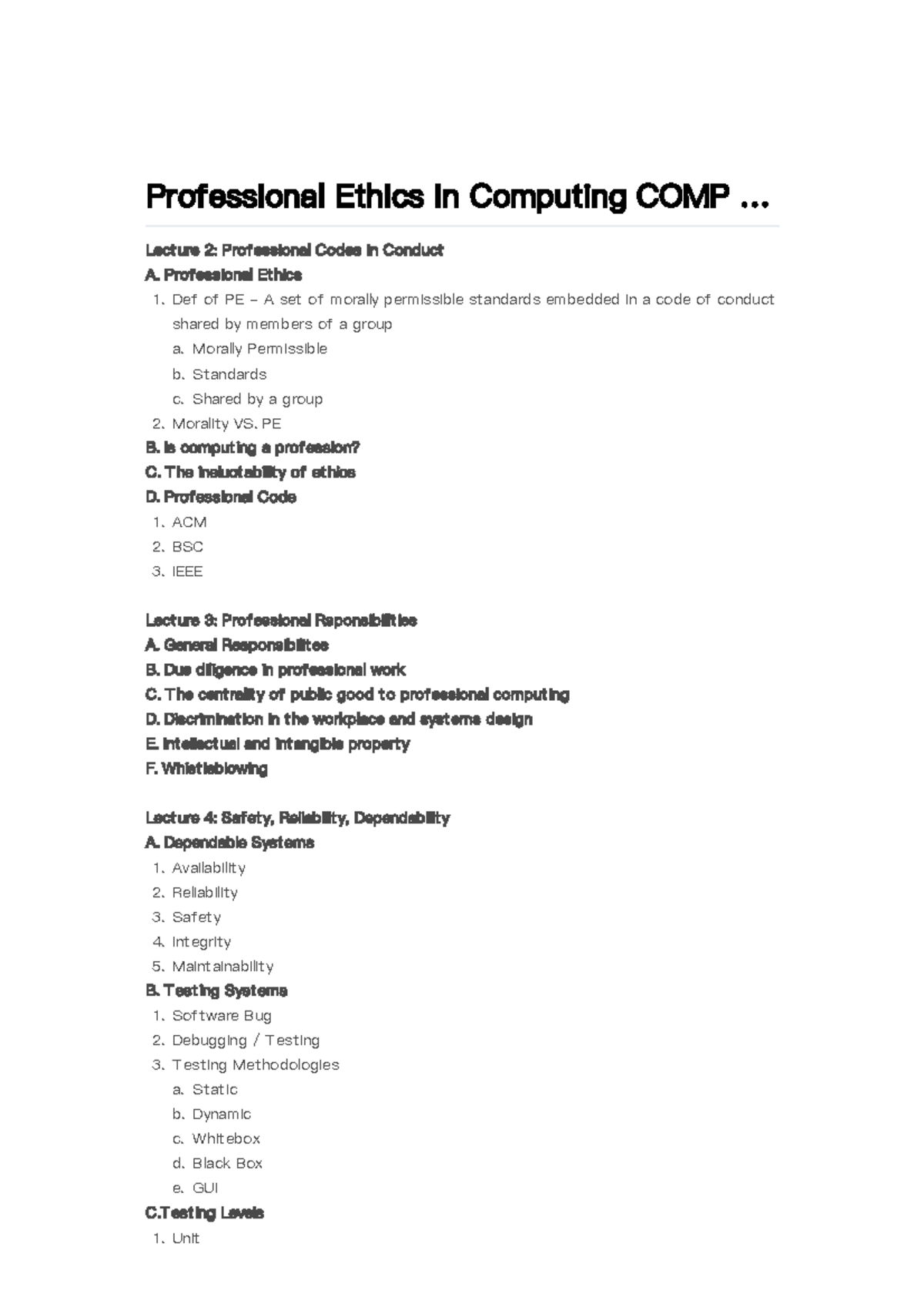 Professional Ethics in Computing - COMP 3020 Lecture Notes - Studocu