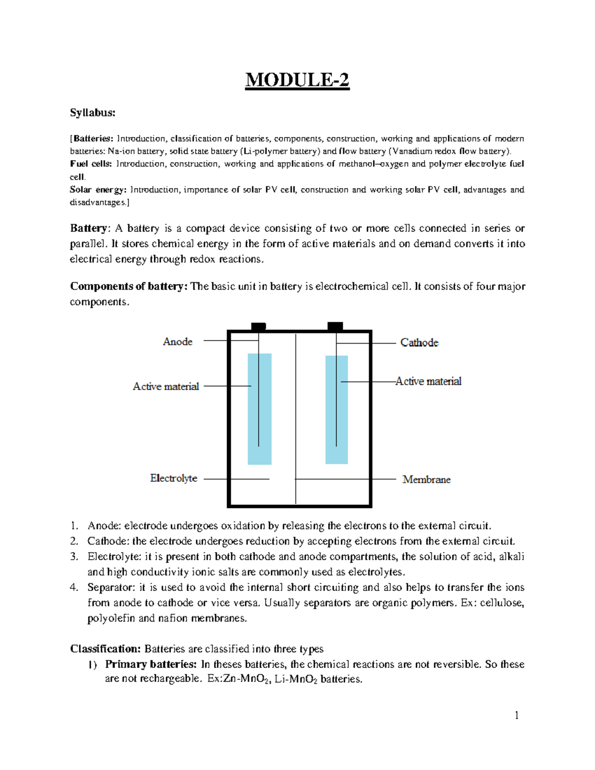 Module 2 - Notes on Battery Technologies and Fuel Cells - Studocu