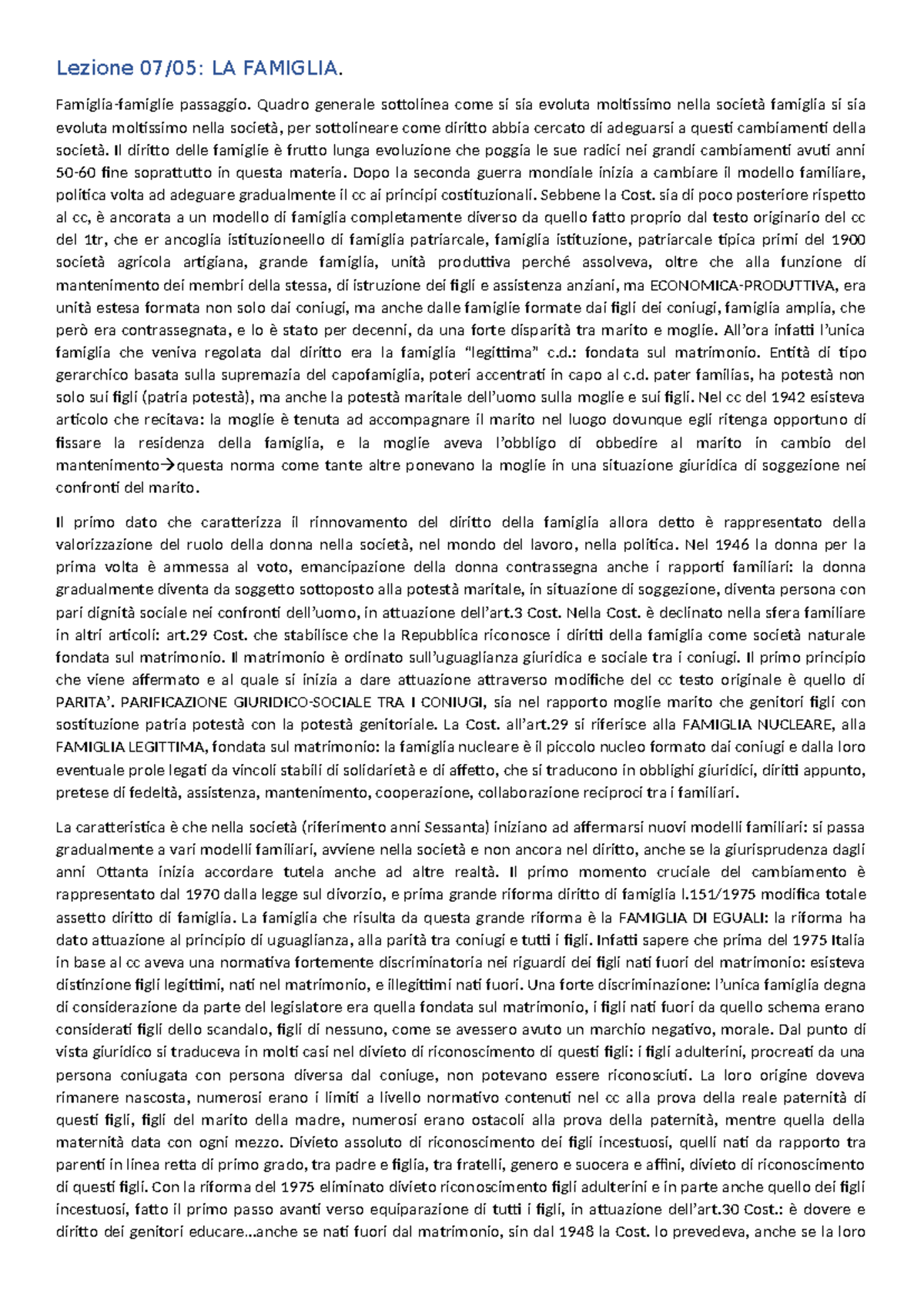 Diritto Privato - Evoluzione del Diritto di Famiglia e Modelli Familiari - Document Preview