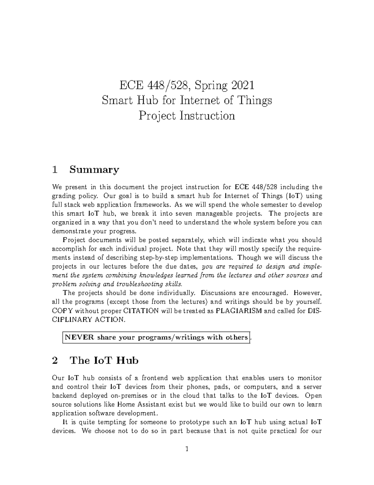Ece448-prj - Project - ECE 448/528, Spring 2021 Smart Hub for Internet ...
