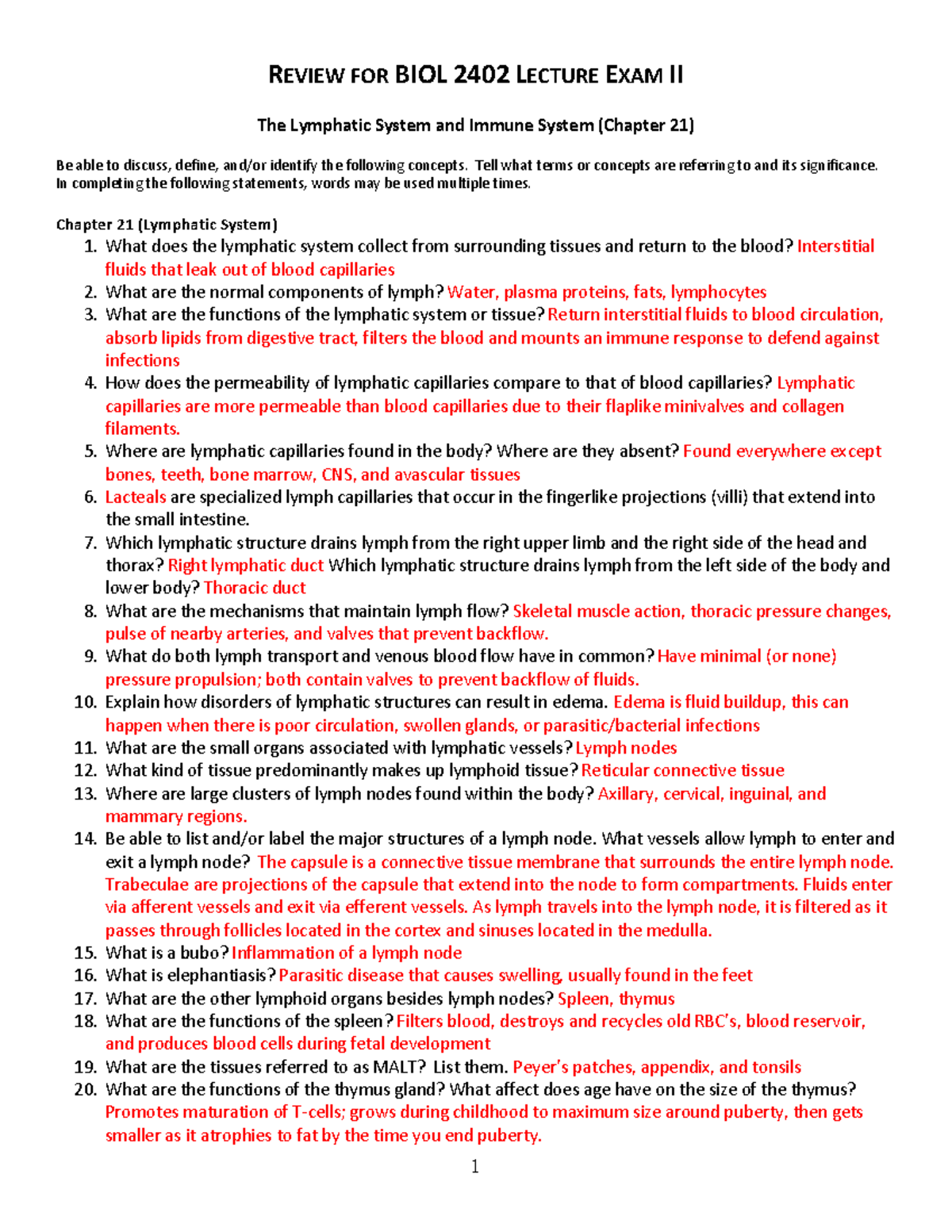 Exam 2 review - The Lymphatic System and Immune System (Chapter 21 ) Be ...