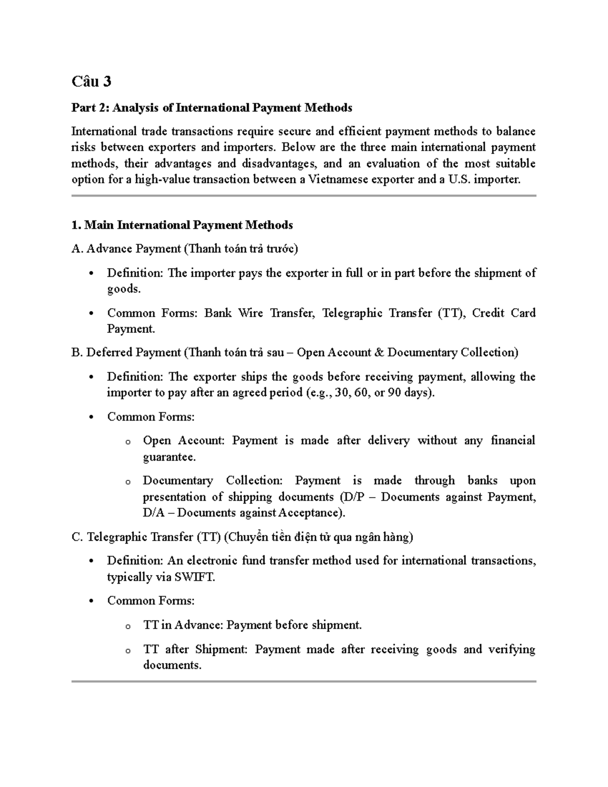 Câu 4 5 - .......... - Câu 3 Part 2: Analysis of International Payment ...