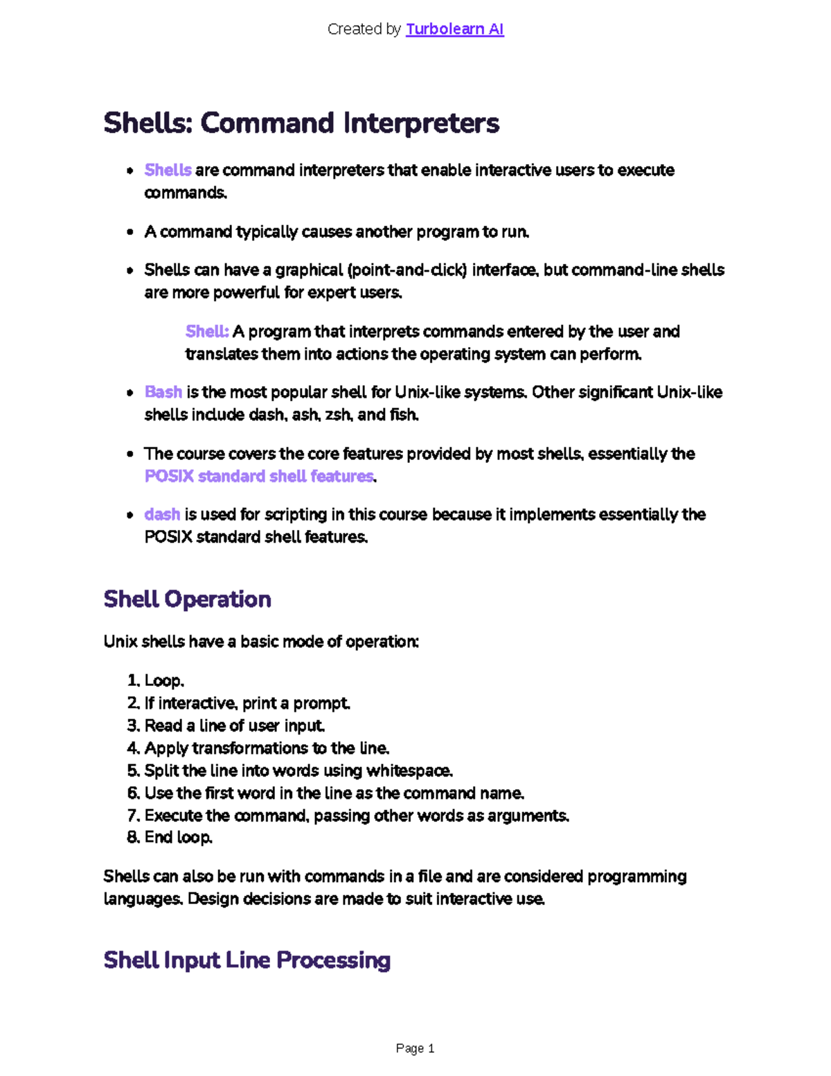 Shell notes - Shells: Command Interpreters Shells are command ...