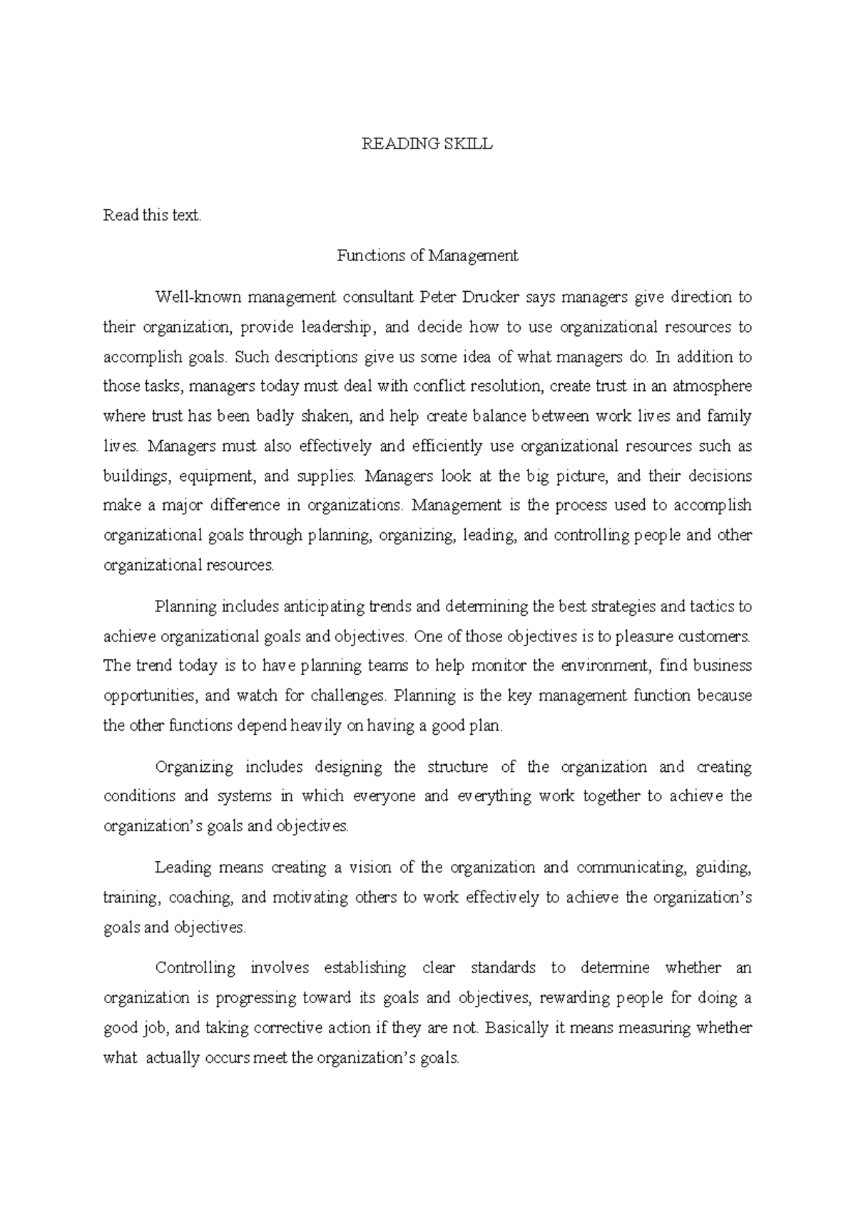 Functions of Management - Reading Skill (3): Insights & Vocabulary ...