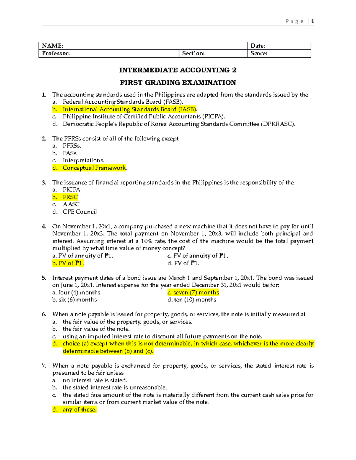 INTAC 2: 1ST Grading Exam Key Answers with Solutions - Studocu