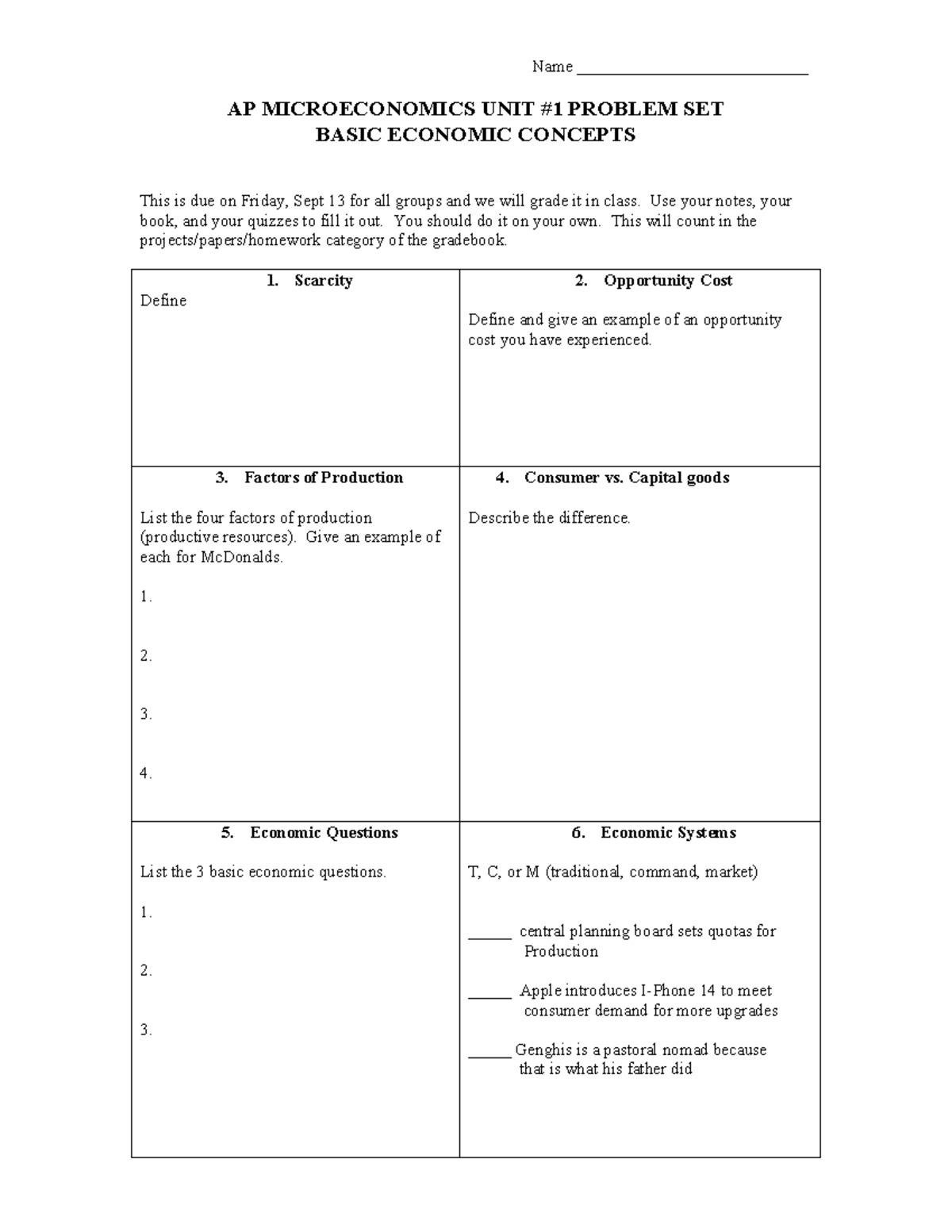 Unit 1 Problem Set Basic Concepts 2024-25 - Name ...