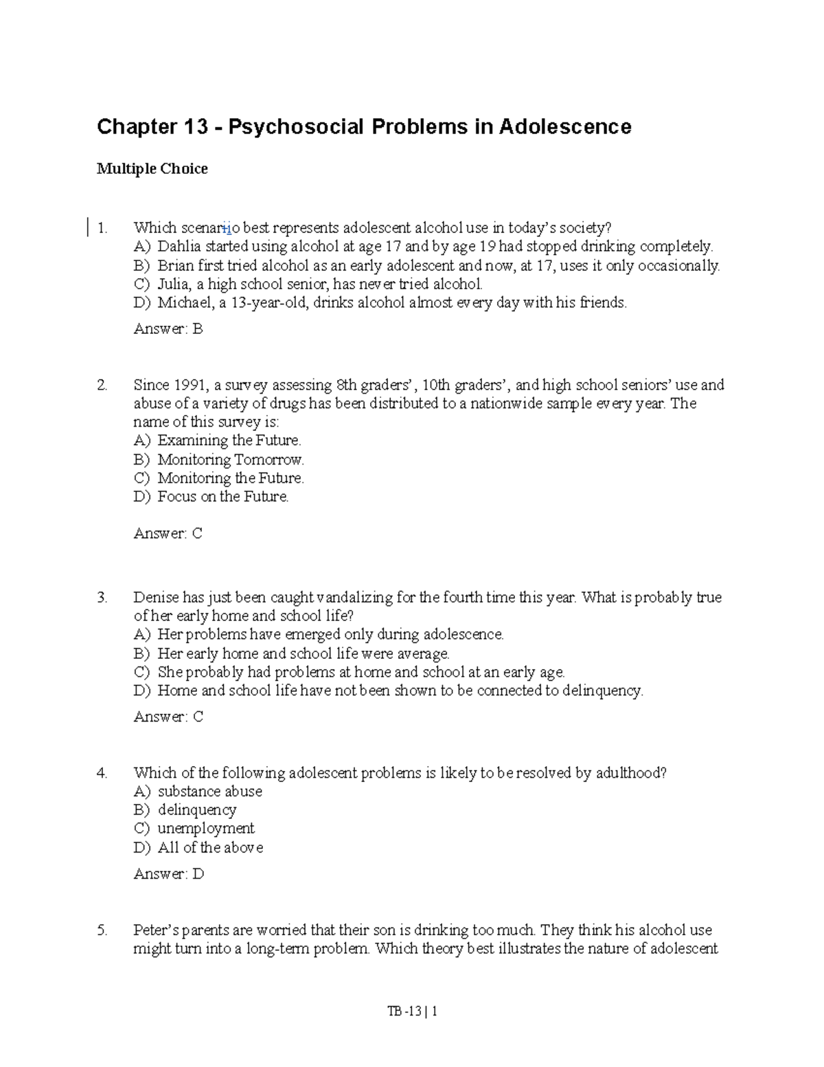 Chapter 13 - Psychosocial Issues in Adolescence: Summary & MCQs - Studocu
