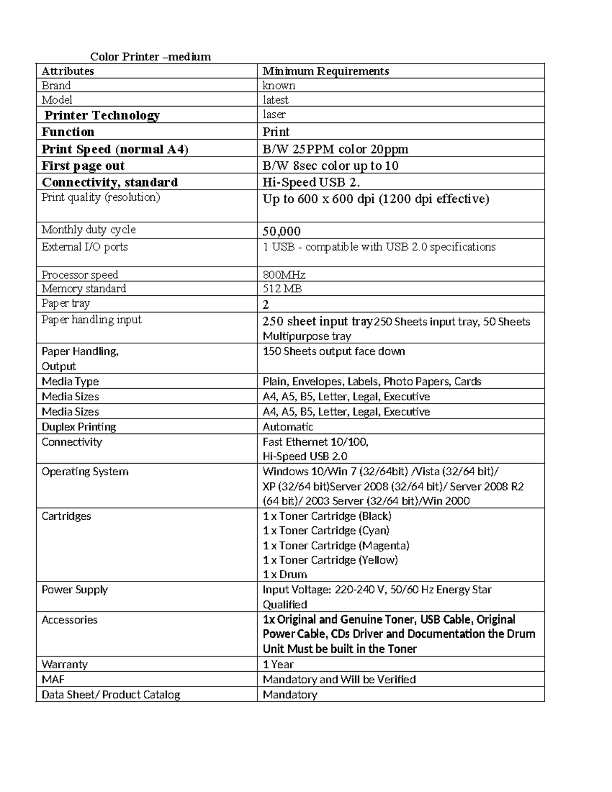 Color Printer Specifications and Attributes Overview - Studocu