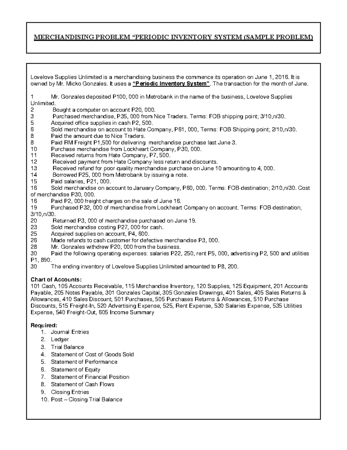 Prelim Exam - Merchandising Problem (Periodic Inventory System) - Studocu