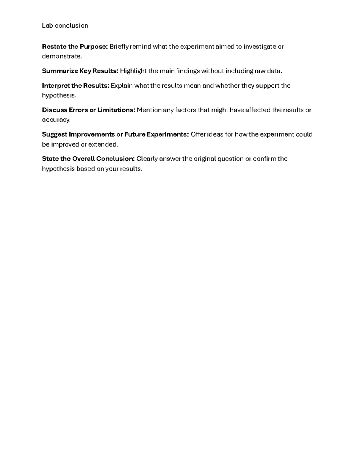 Lab Report: Conclusion and Analysis of Experimental Findings - Lab ...