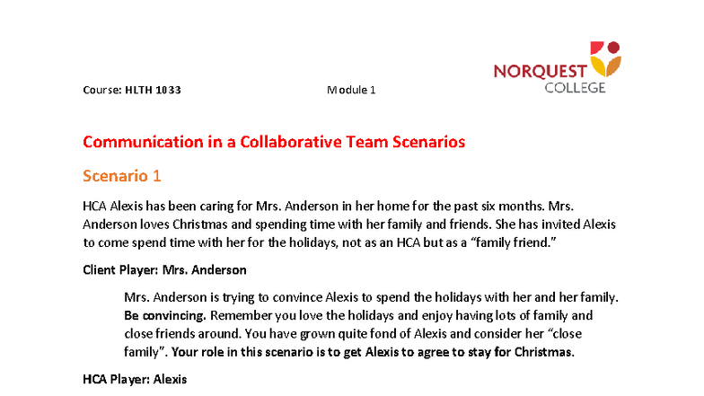 HLTH 1033 Module 1: Collaborative Team Communication Scenarios - Studocu