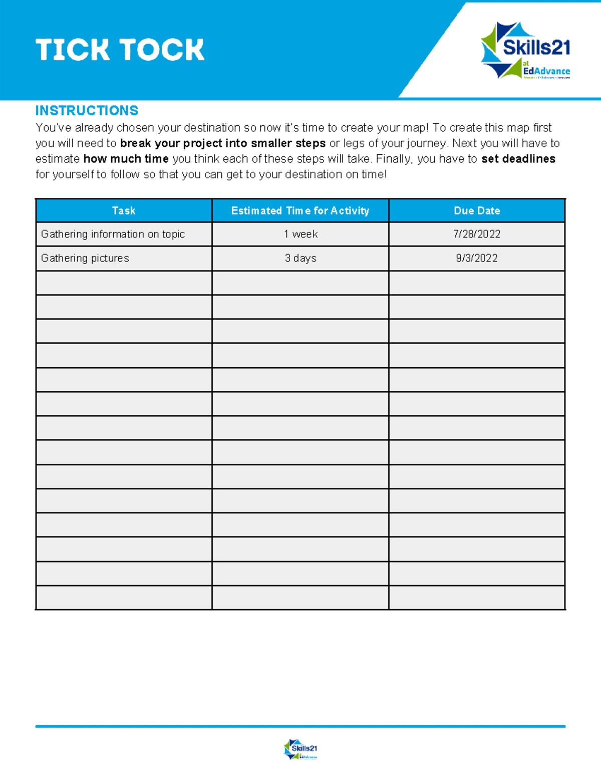 Copy of PIP - Tick Tock Activity - INSTRUCTIONS You’ve already chosen ...