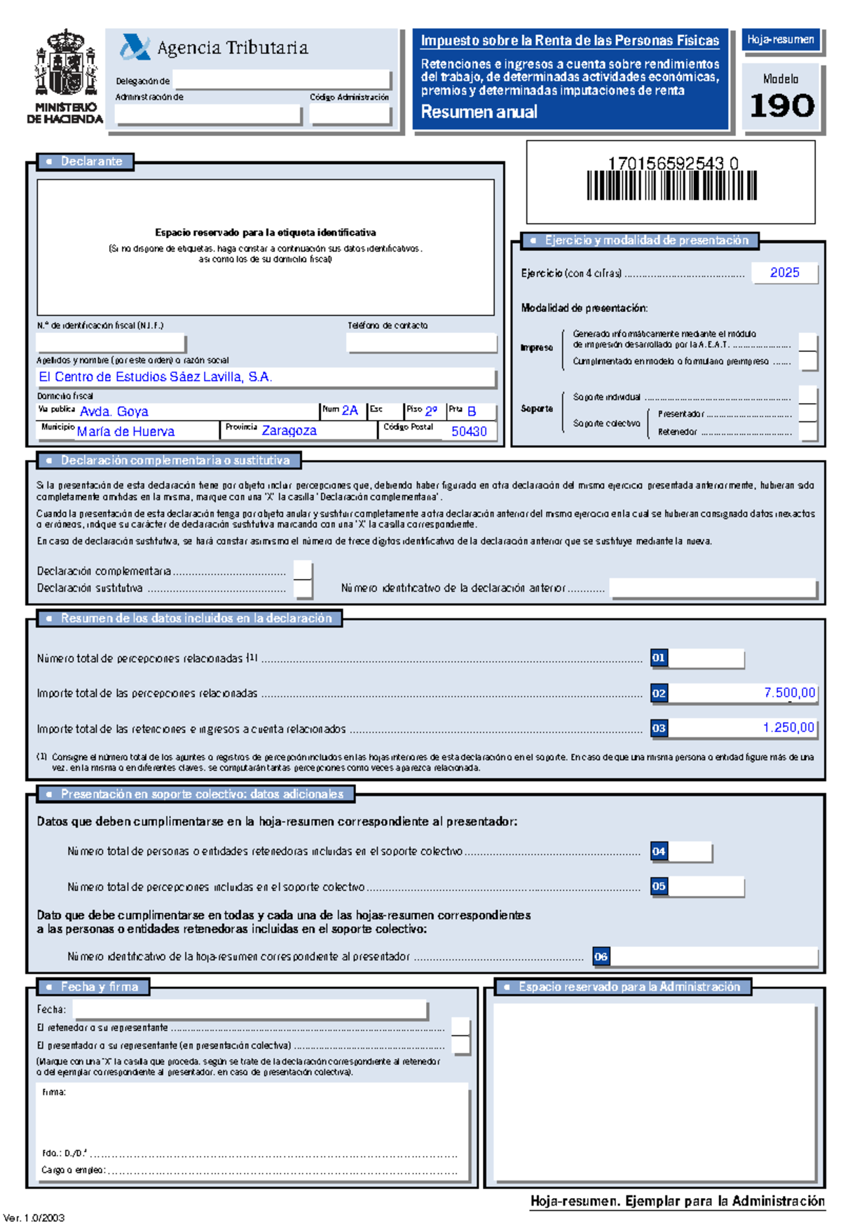 Formulario 4: Ayuda Agencia Tributaria - Modelo 190 Resumen Anual 2025 ...