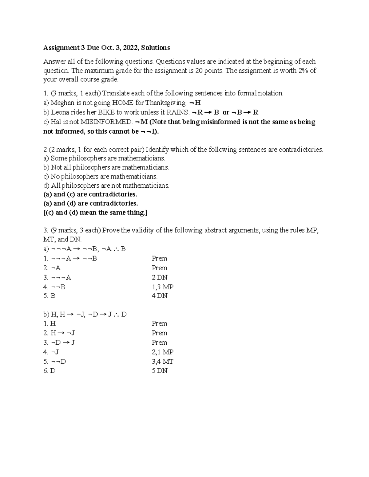 Assignment 3 Solutions for Formal Logic (Course Code: LOG101) - Studocu