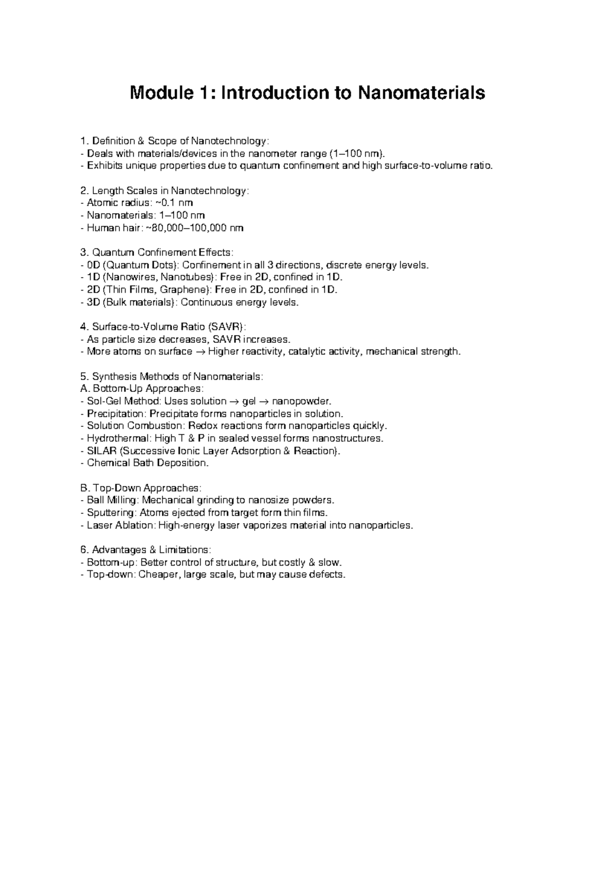 Module 1: Nanotechnology Notes - Introduction to Nanomaterials - Studocu