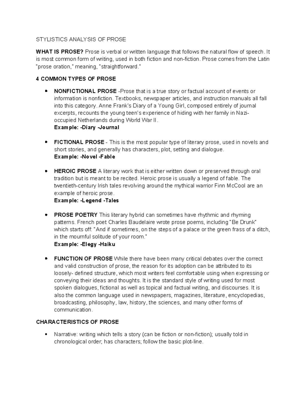 STYLISTICS ANALYSIS OF PROSE: TYPES & FUNCTIONS - Studocu