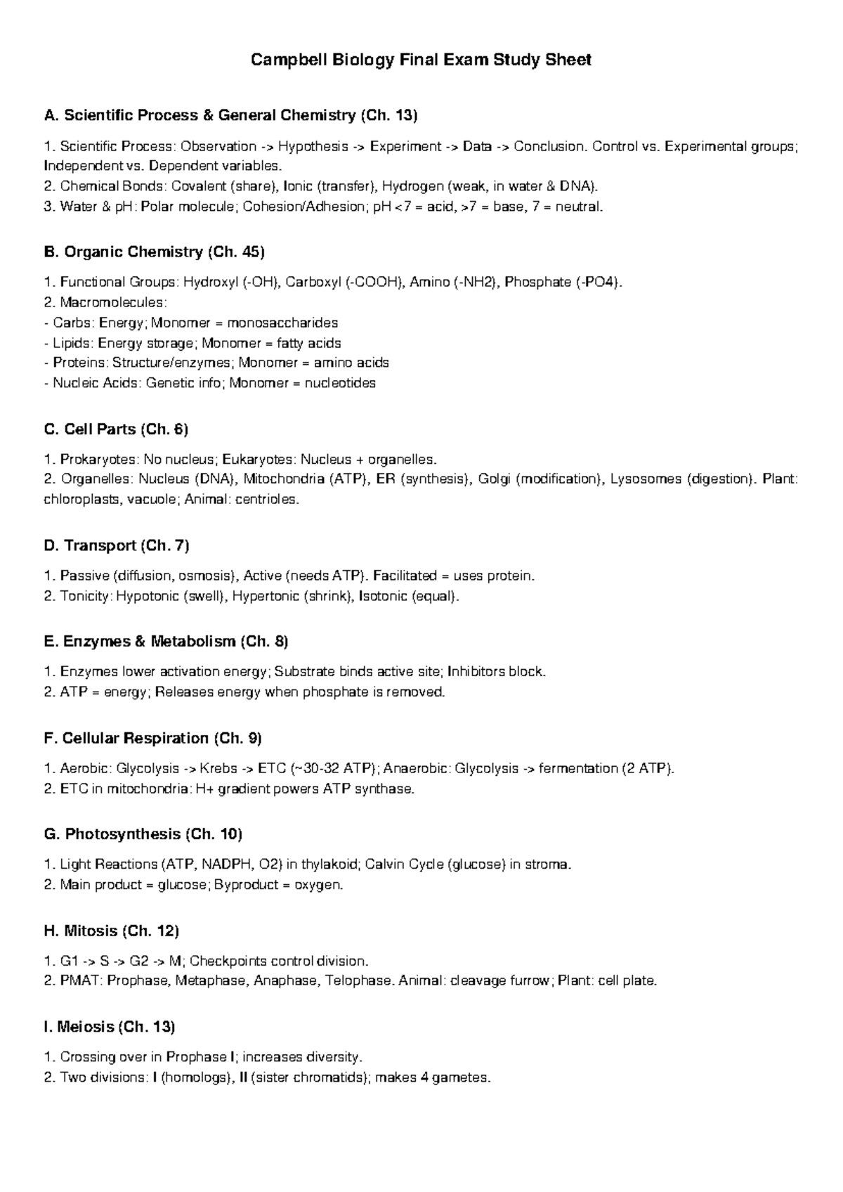 Campbell Biology Final Exam Study Guide: Key Concepts & Topics - Studocu