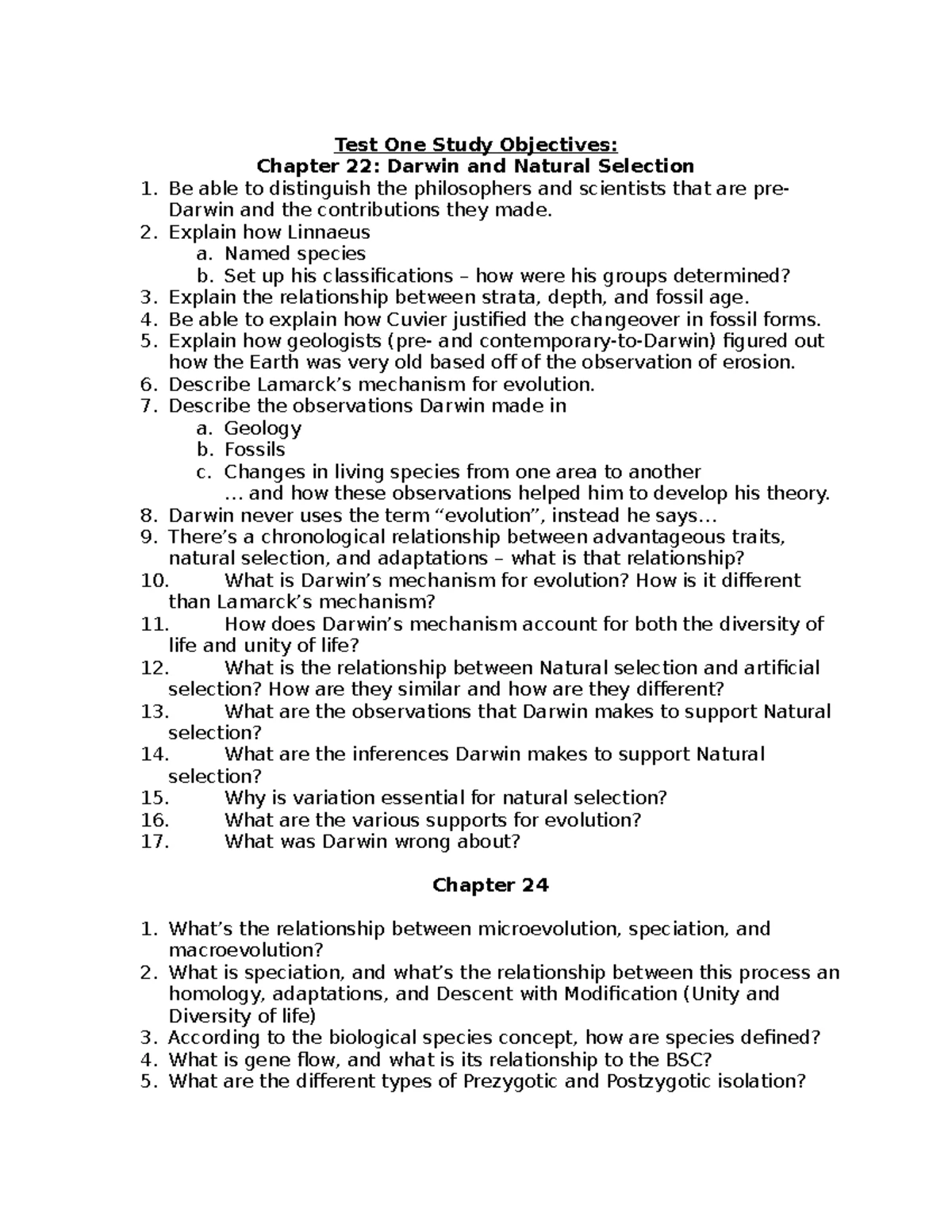 Comprehensive Study Guide: Darwin, Evolution, and Taxonomy (BIOL 101 ...
