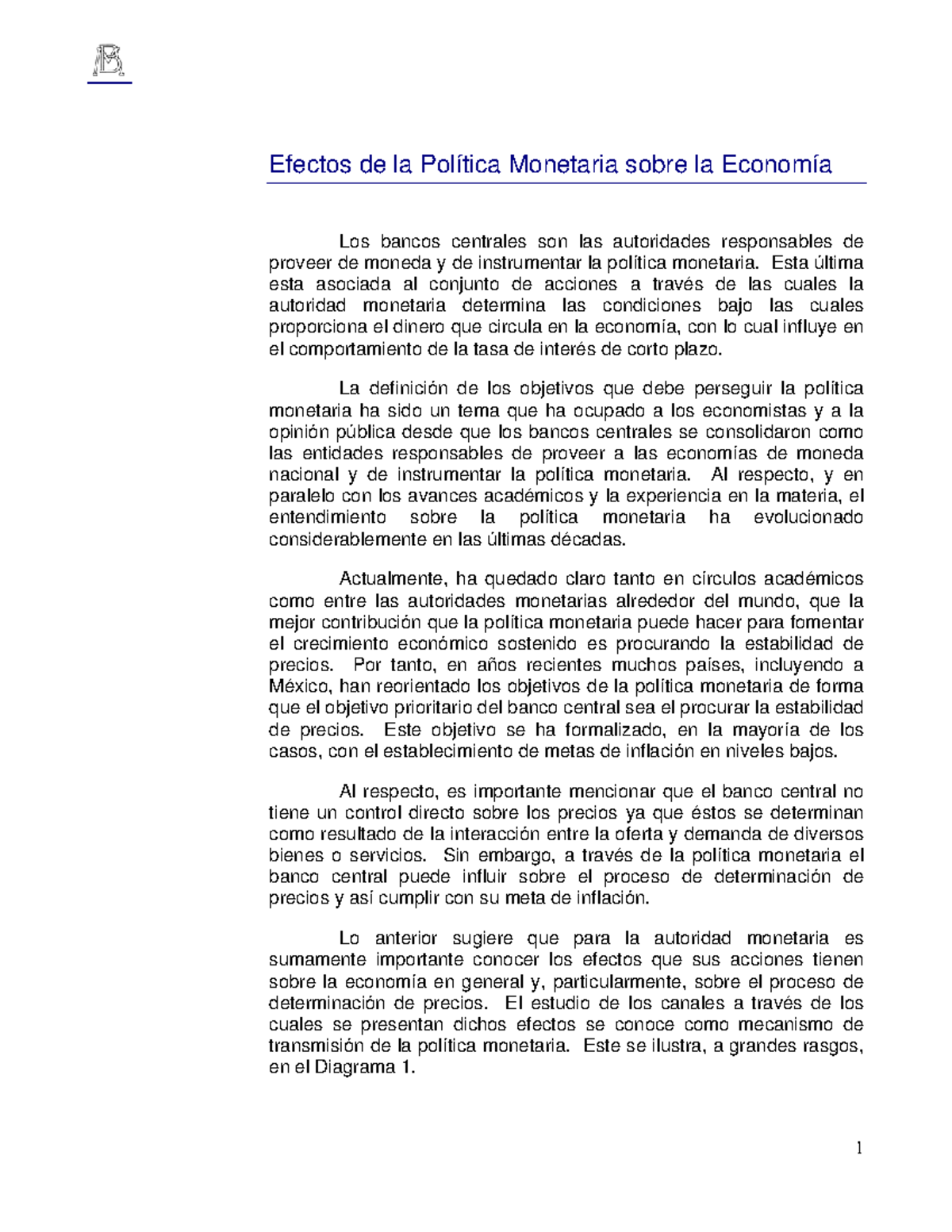 Banco Central Y Politica Monetaria - Efectos de la Política Monetaria ...