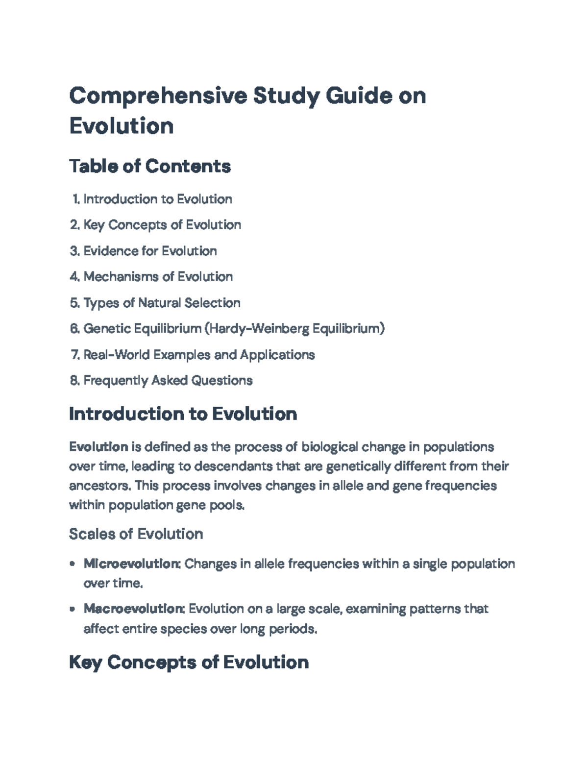 Comprehensive Study Guide on Evolution Concepts and Mechanisms ...