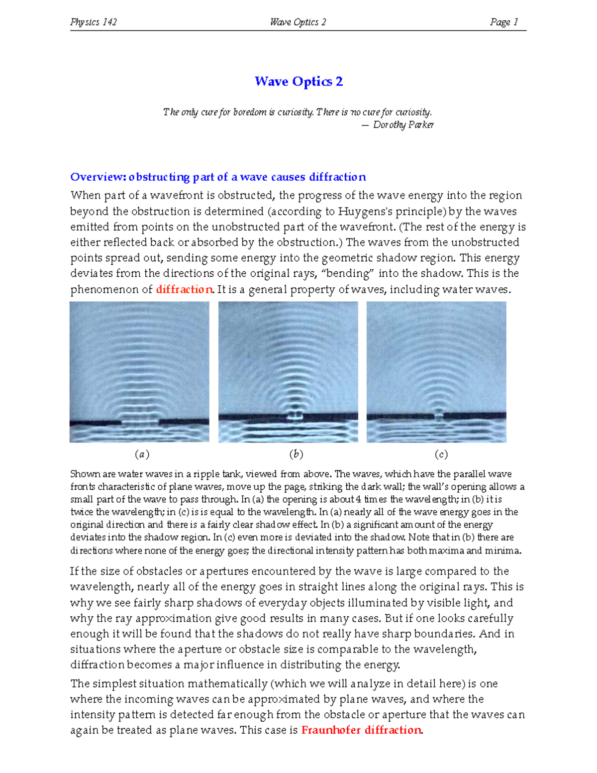 Physics 142 Wave Optics 2: Comprehensive Lecture Notes - Studocu
