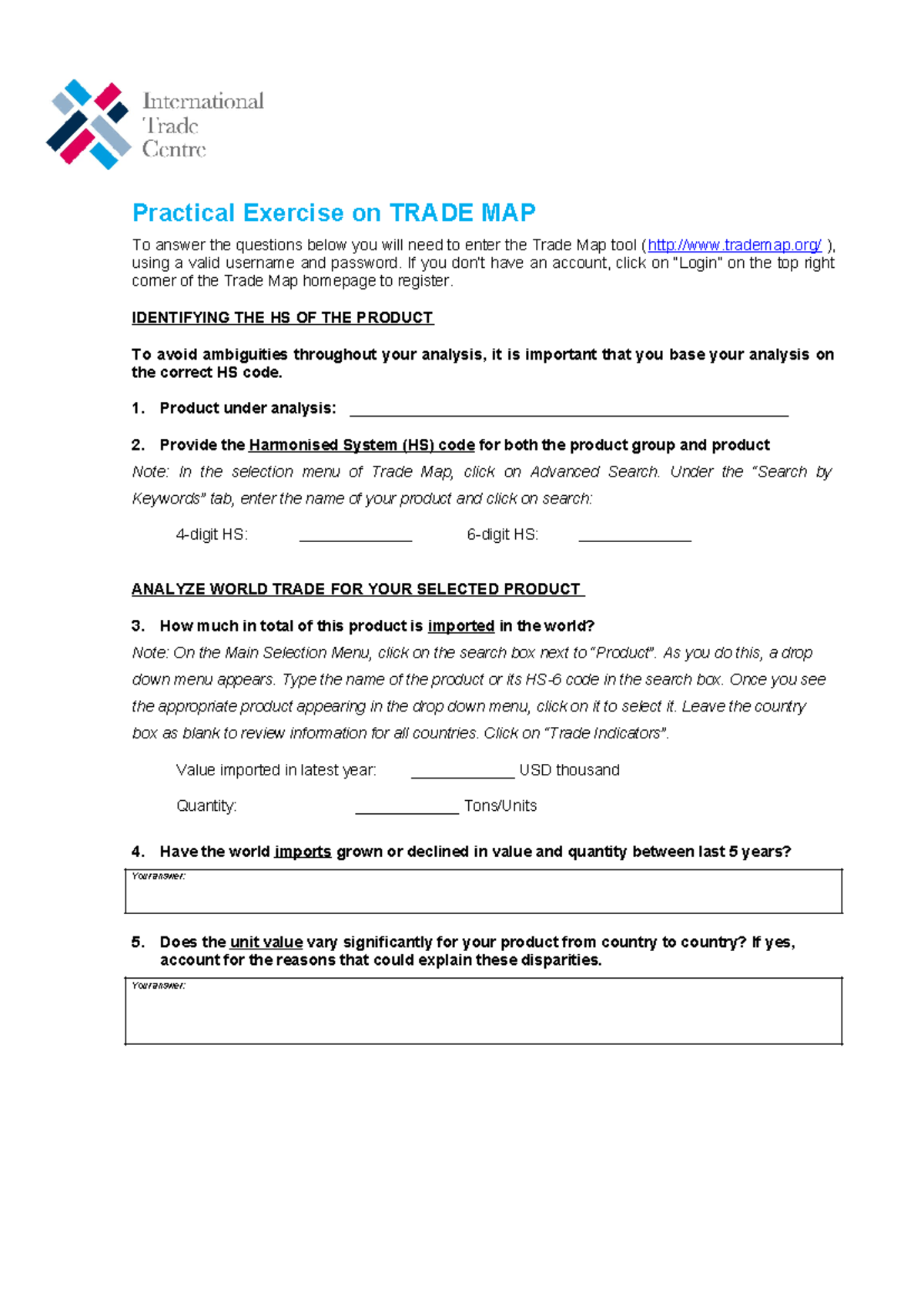 Trade Map Practical Exercises for Effective Product Analysis - Studocu