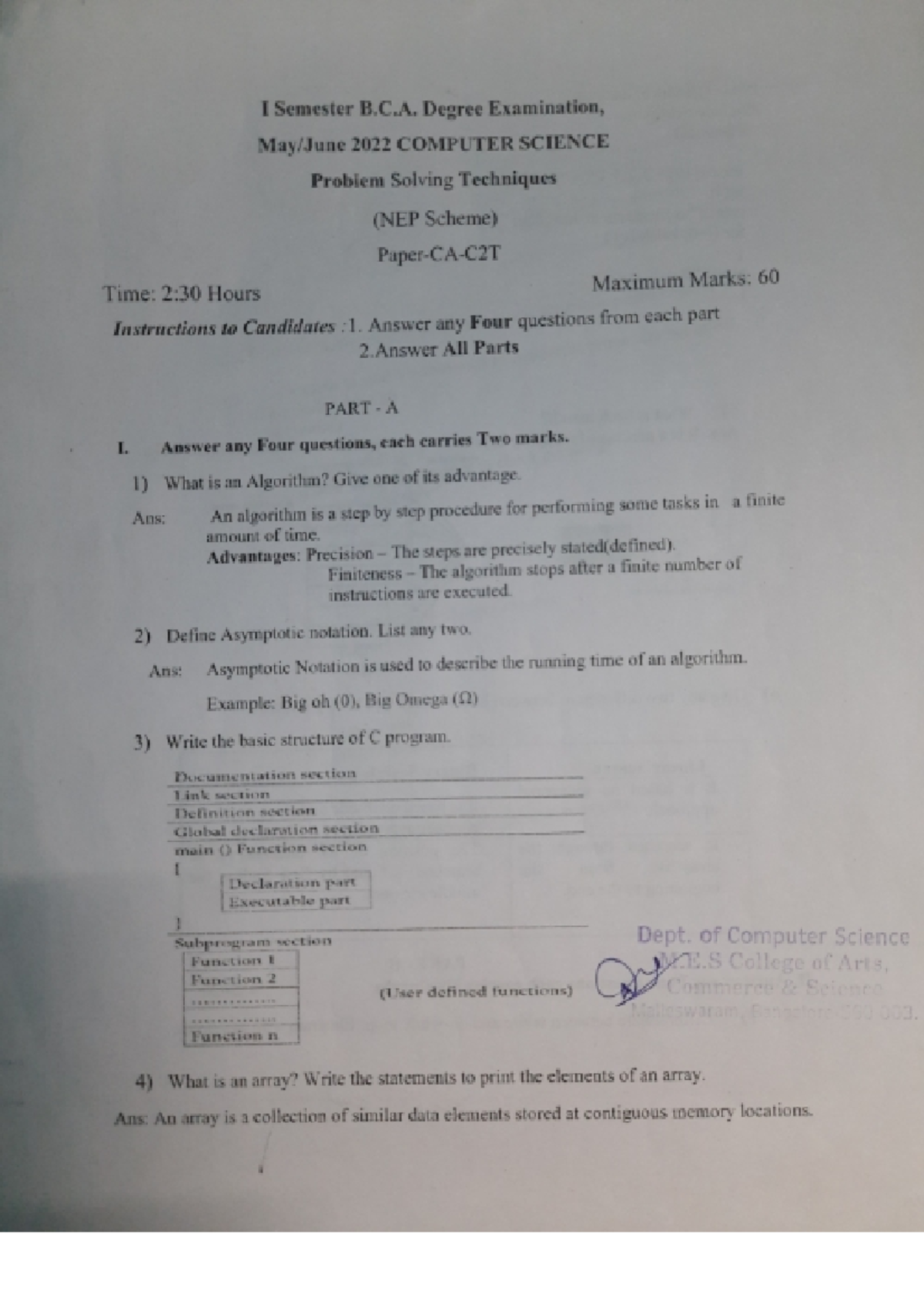 Problem Solving Techniques (CS101) Exam Questions & Answers (2022 ...