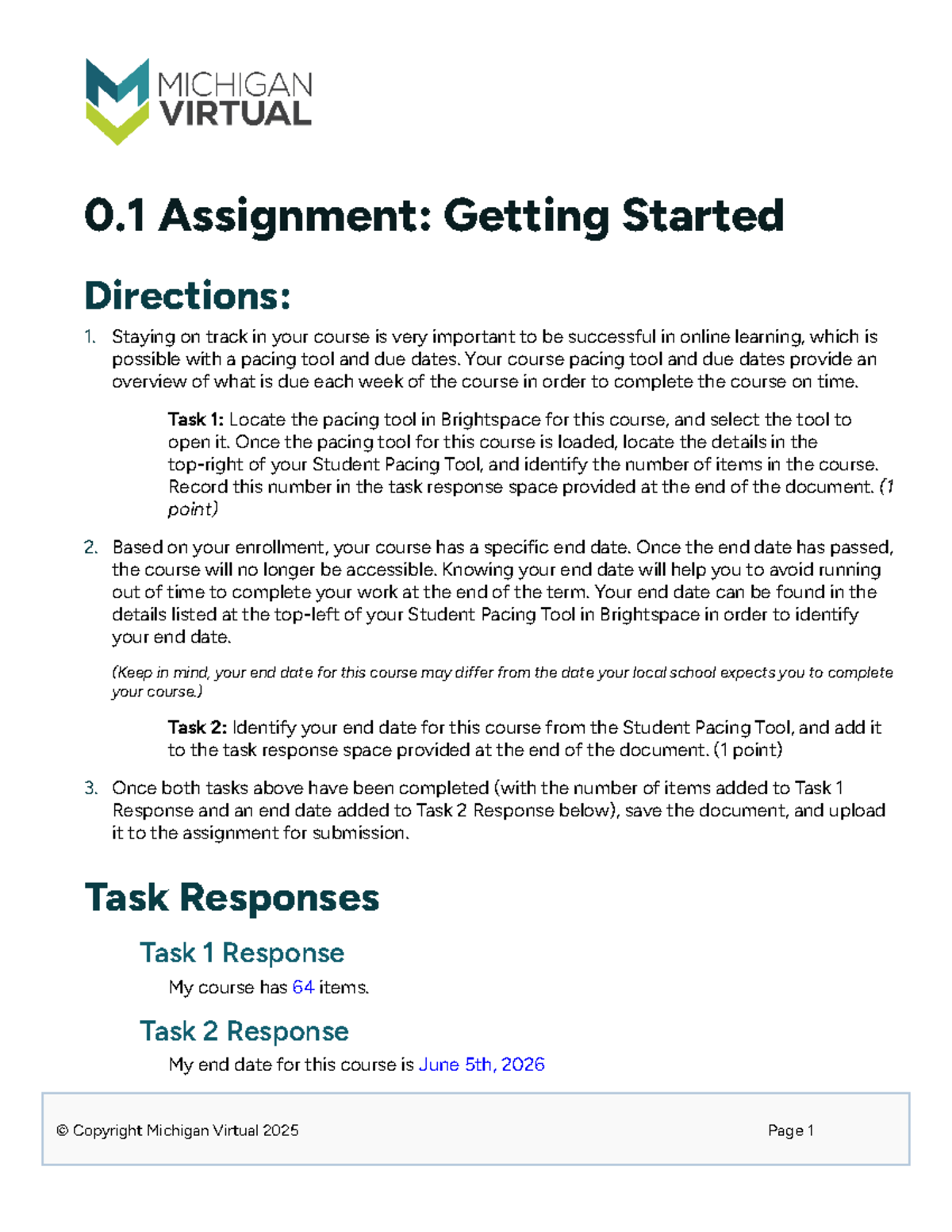 0.1 Assignment: Getting Started with Course Pacing Tool - Studocu