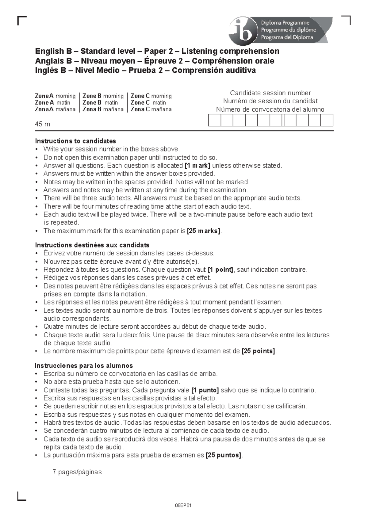 English B SL 2026 Mock Test: Listening Comprehension Paper 2 - Studocu