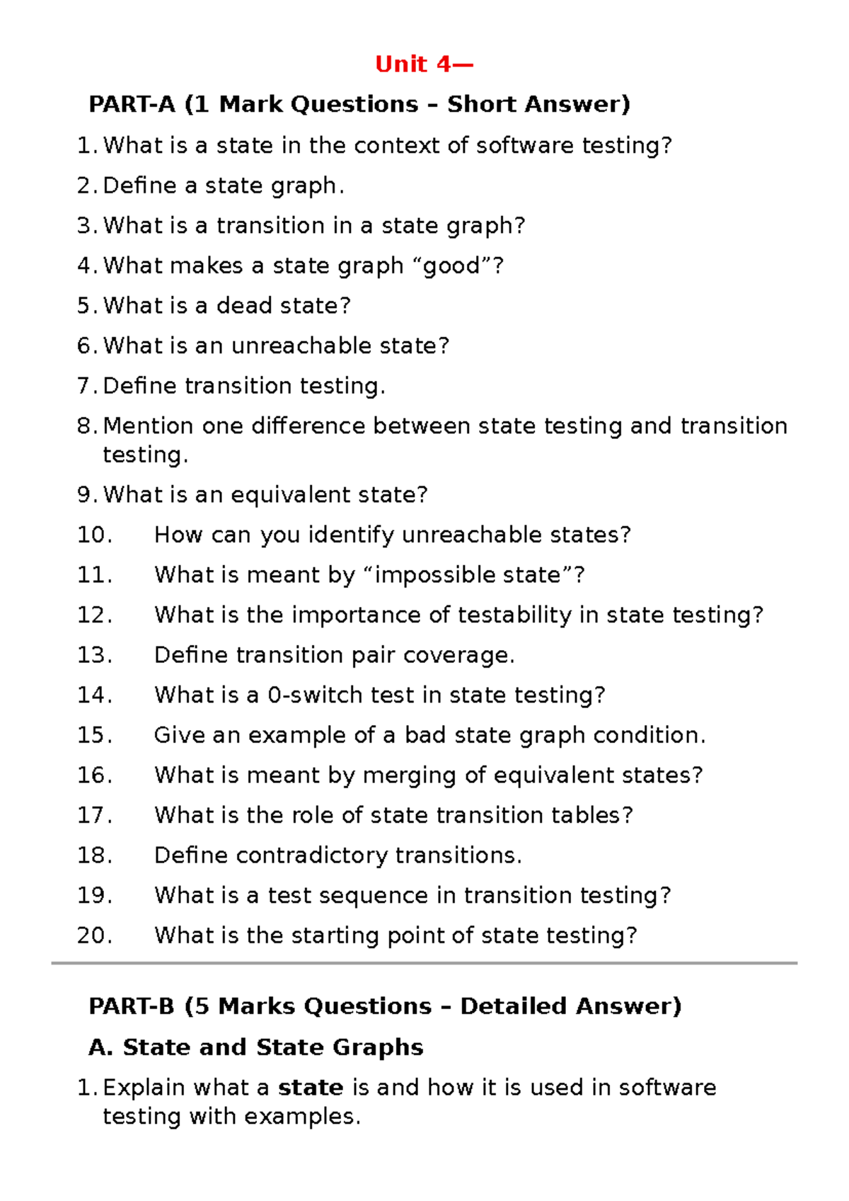 Unit 4 - Short Answer & Detailed Questions on State Testing and ...
